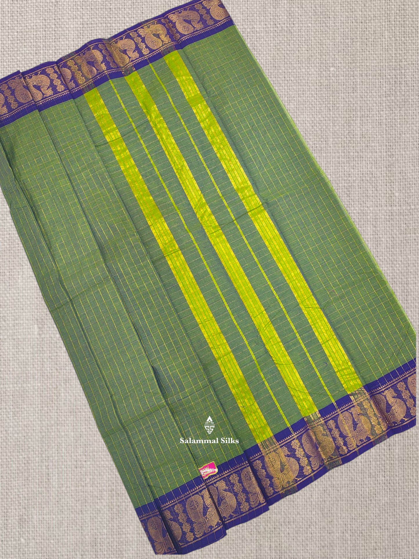 Ramar Blue Zari Checks Beautiful Chettinad Pure Cotton Saree Without Blouse
