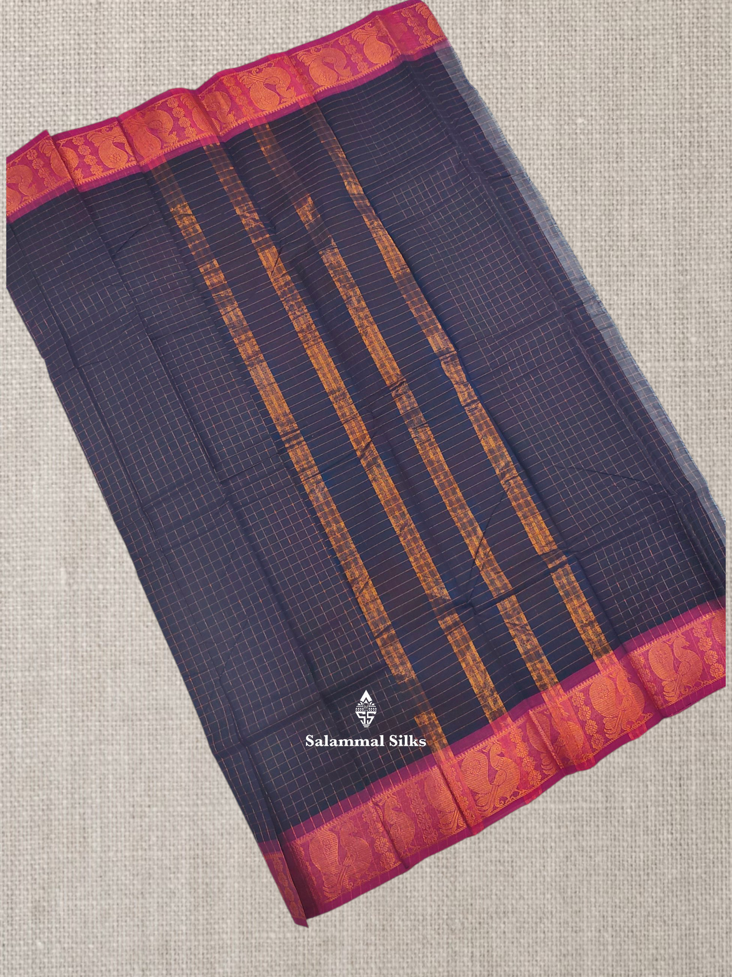 Ramar Blue Zari Checks Beautiful Chettinad Pure Cotton Saree Without Blouse