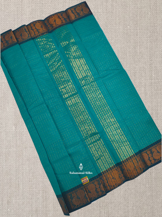Ramar Blue Zari Checks Beautiful Chettinad Pure Cotton Saree Without Blouse