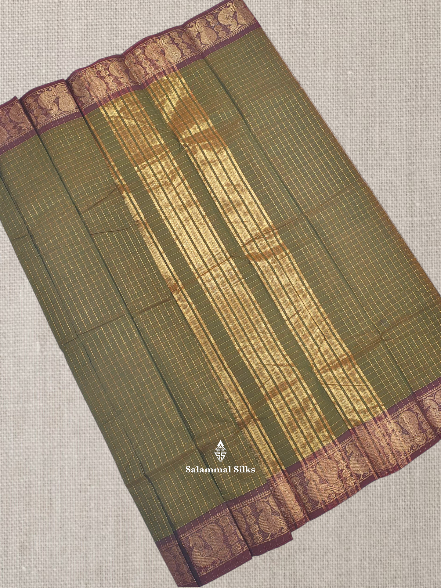 Ramar Blue Zari Checks Beautiful Chettinad Pure Cotton Saree Without Blouse