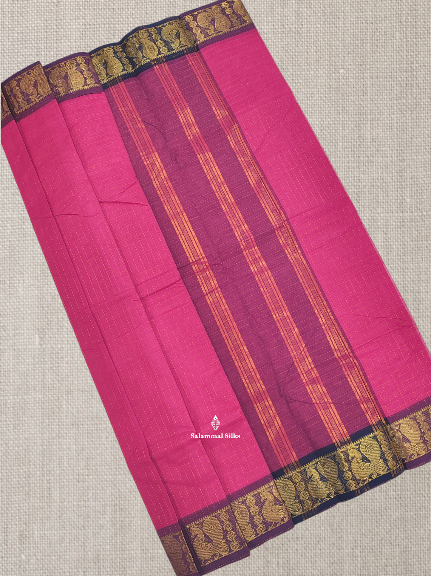 Ramar Blue Zari Checks Beautiful Chettinad Pure Cotton Saree Without Blouse