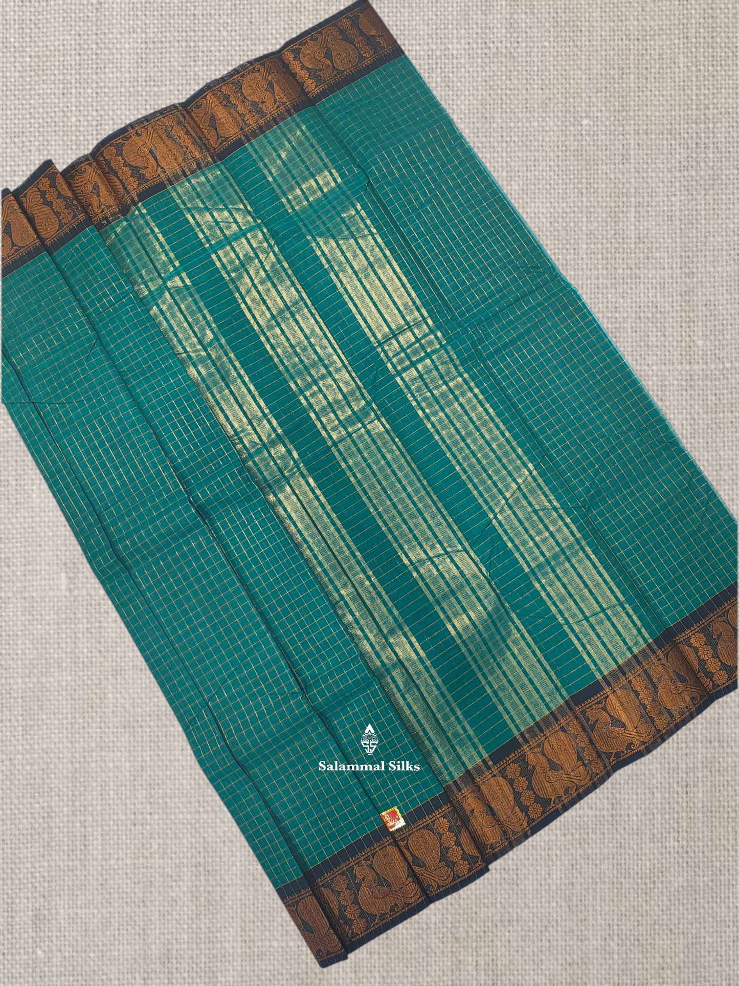 Rust Orange Zari Checks Beautiful Chettinad Pure Cotton Saree Without Blouse