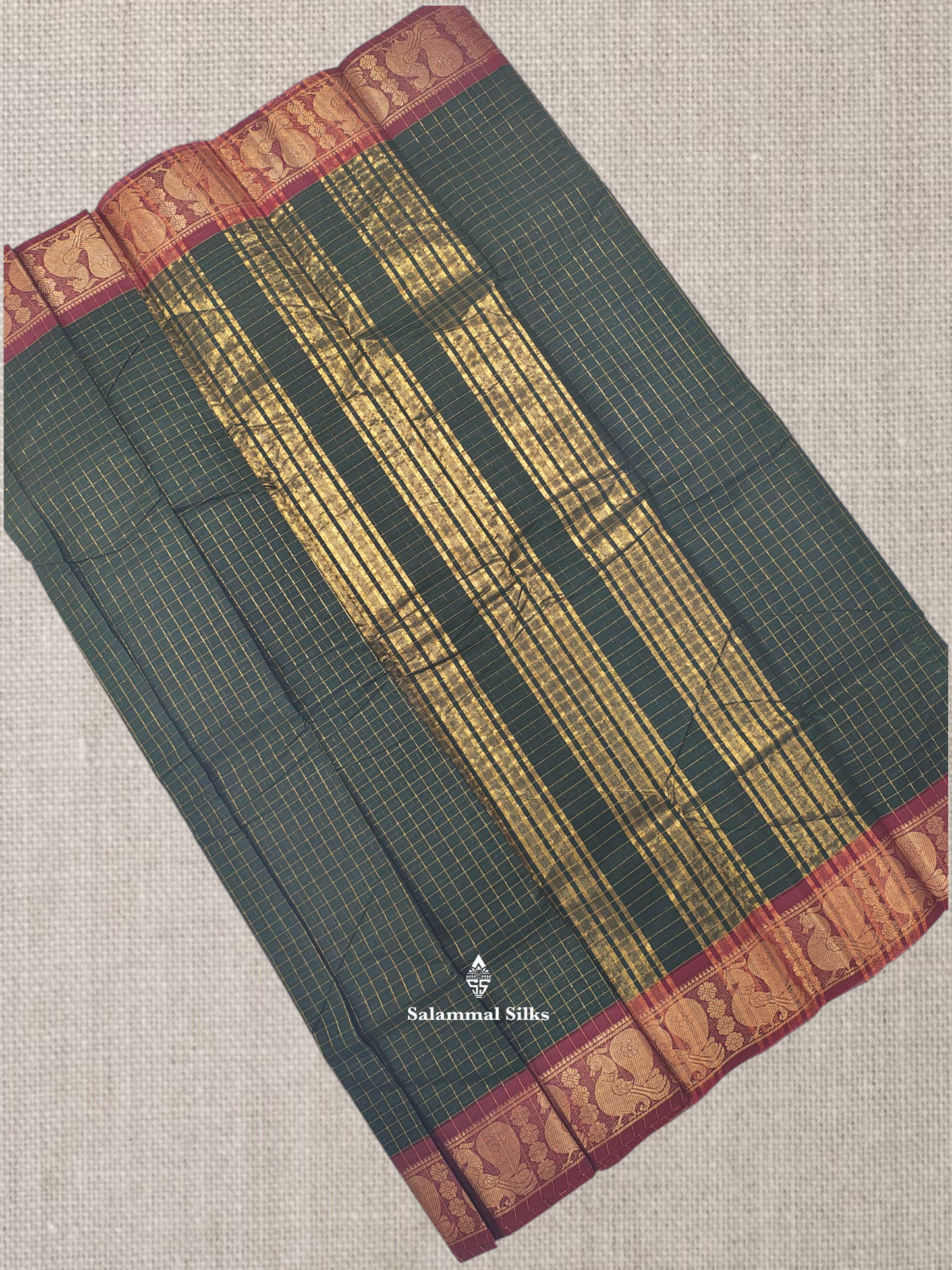 Rust Orange Zari Checks Beautiful Chettinad Pure Cotton Saree Without Blouse