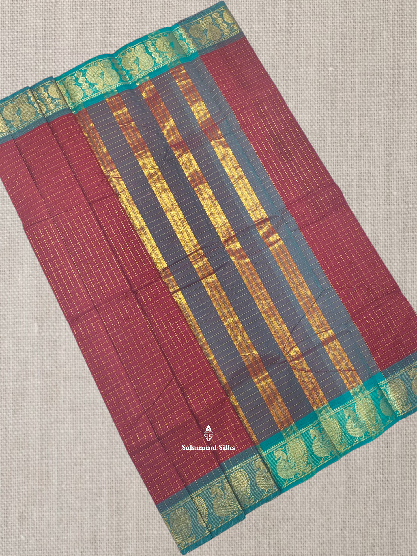 Rust Orange Zari Checks Beautiful Chettinad Pure Cotton Saree Without Blouse