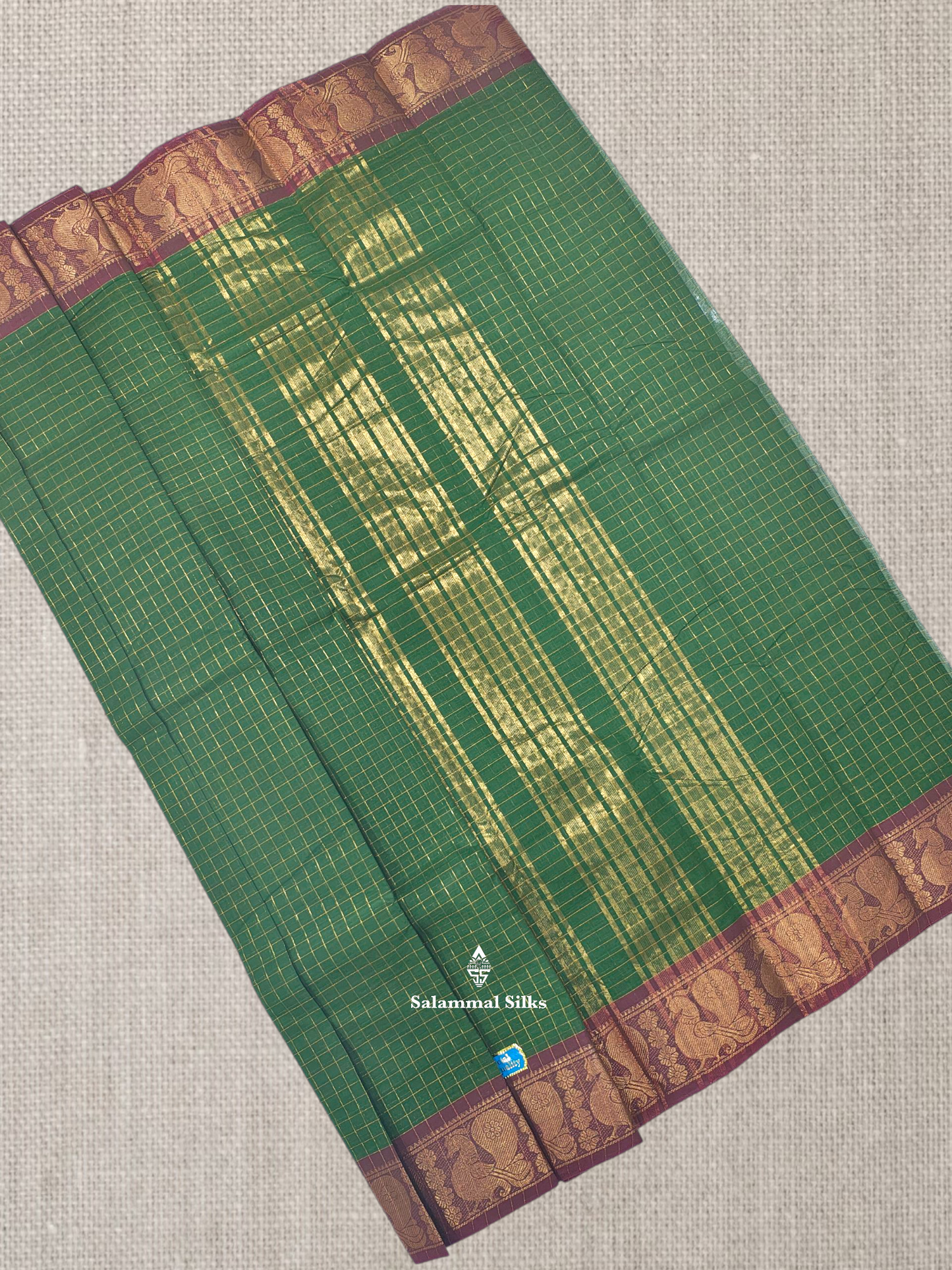 Rust Orange Zari Checks Beautiful Chettinad Pure Cotton Saree Without Blouse
