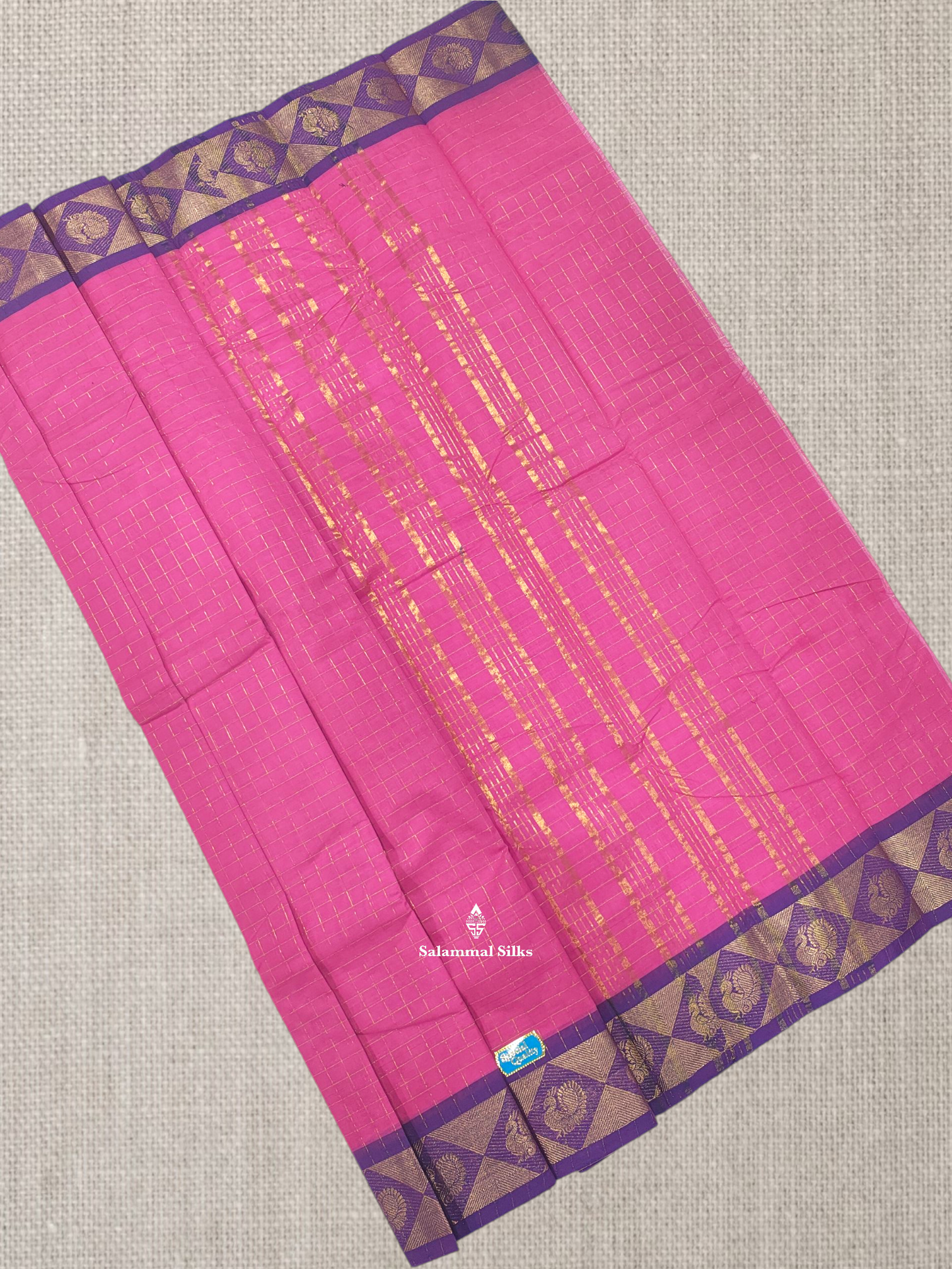 Rust Orange Zari Checks Beautiful Chettinad Pure Cotton Saree Without Blouse