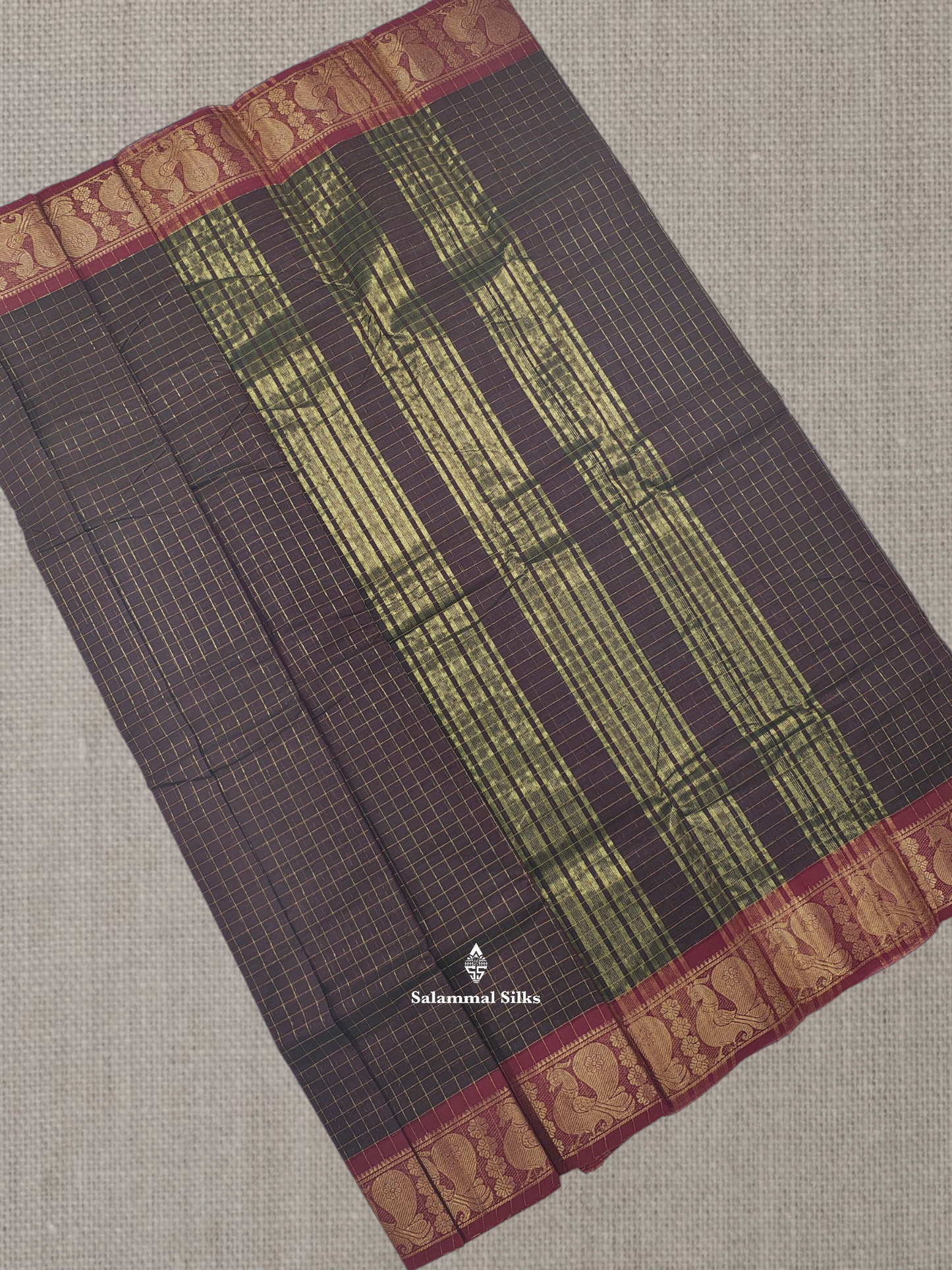 Rust Orange Zari Checks Beautiful Chettinad Pure Cotton Saree Without Blouse