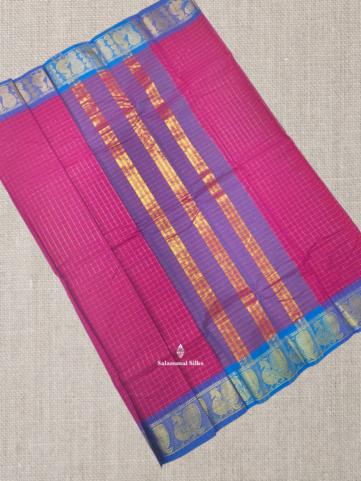 Rust Orange Zari Checks Beautiful Chettinad Pure Cotton Saree Without Blouse