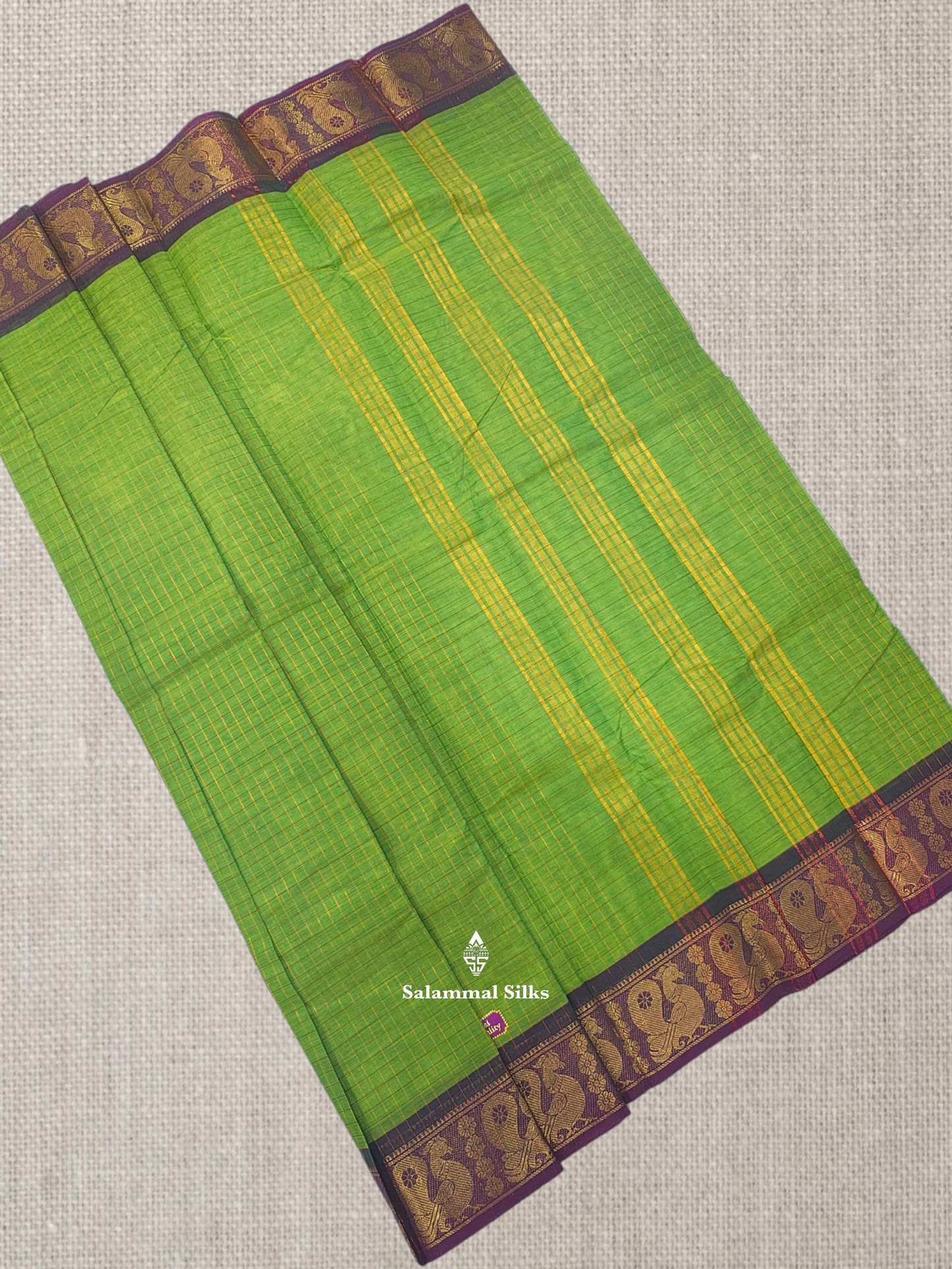 Rust Orange Zari Checks Beautiful Chettinad Pure Cotton Saree Without Blouse