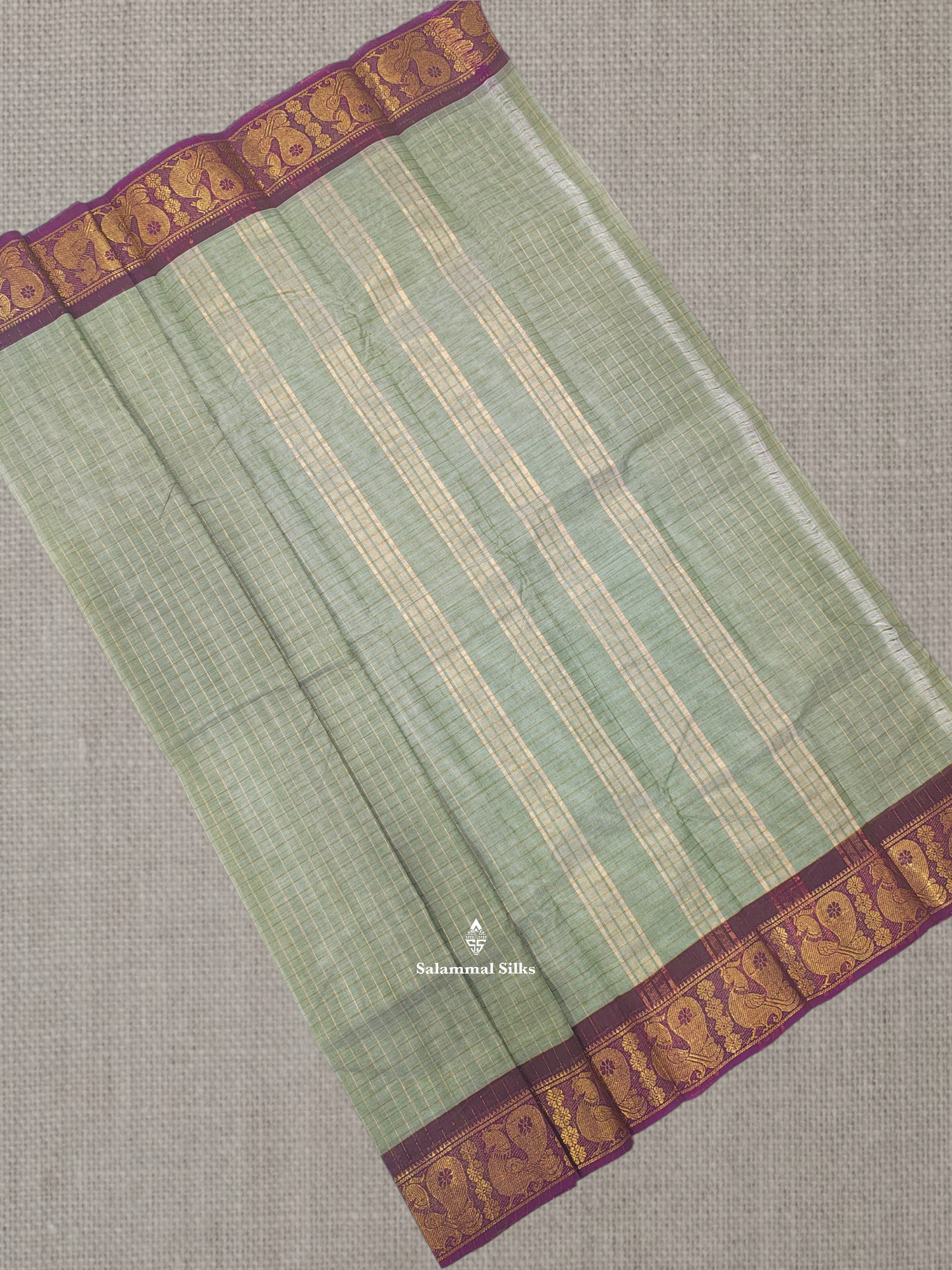 Rust Orange Zari Checks Beautiful Chettinad Pure Cotton Saree Without Blouse