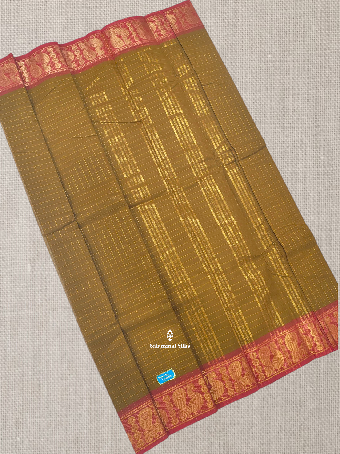 Rust Orange Zari Checks Beautiful Chettinad Pure Cotton Saree Without Blouse