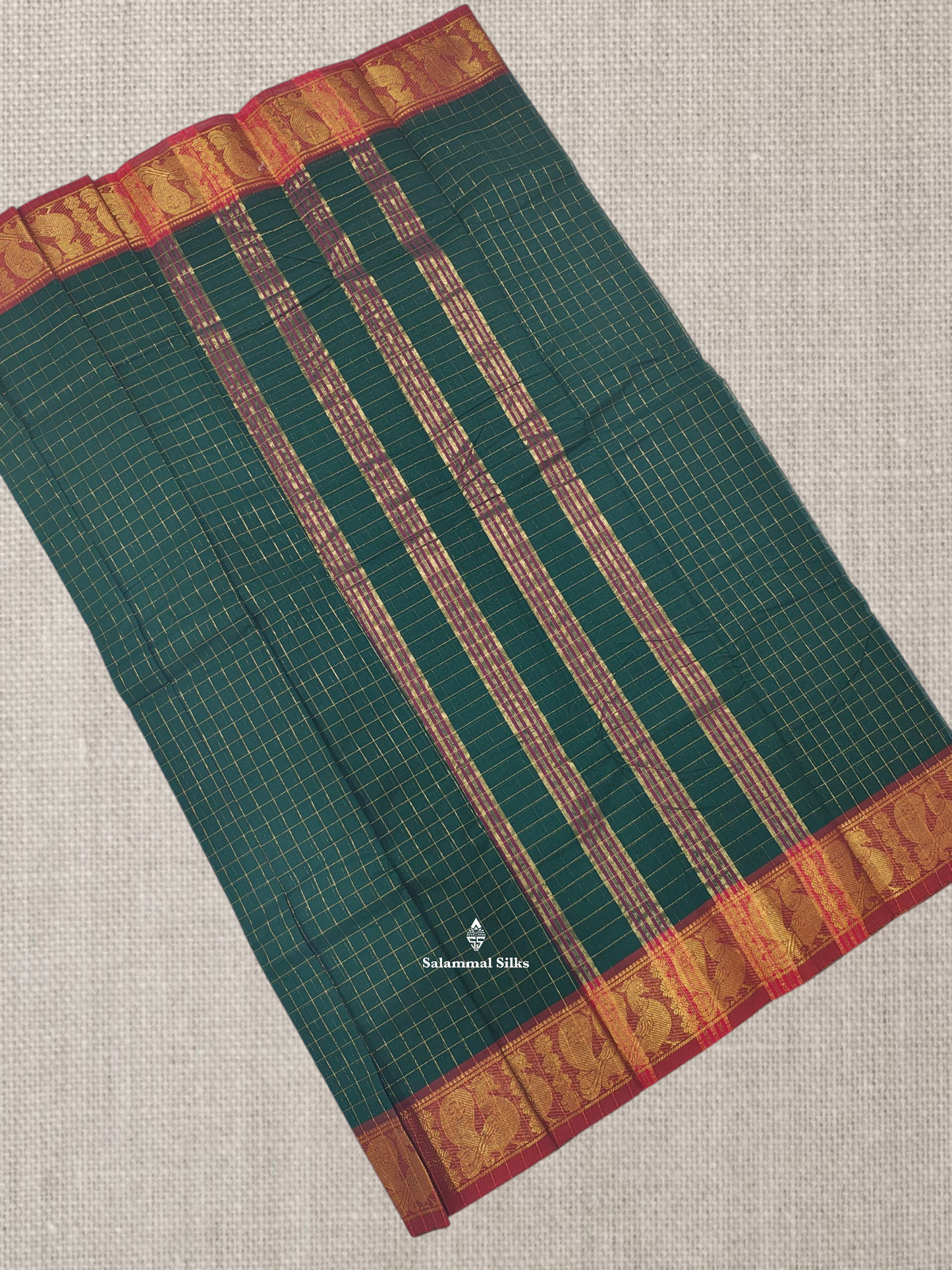 Rust Orange Zari Checks Beautiful Chettinad Pure Cotton Saree Without Blouse