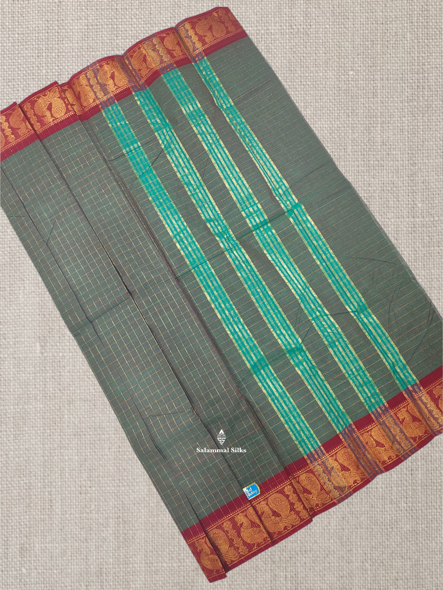 Rust Orange Zari Checks Beautiful Chettinad Pure Cotton Saree Without Blouse