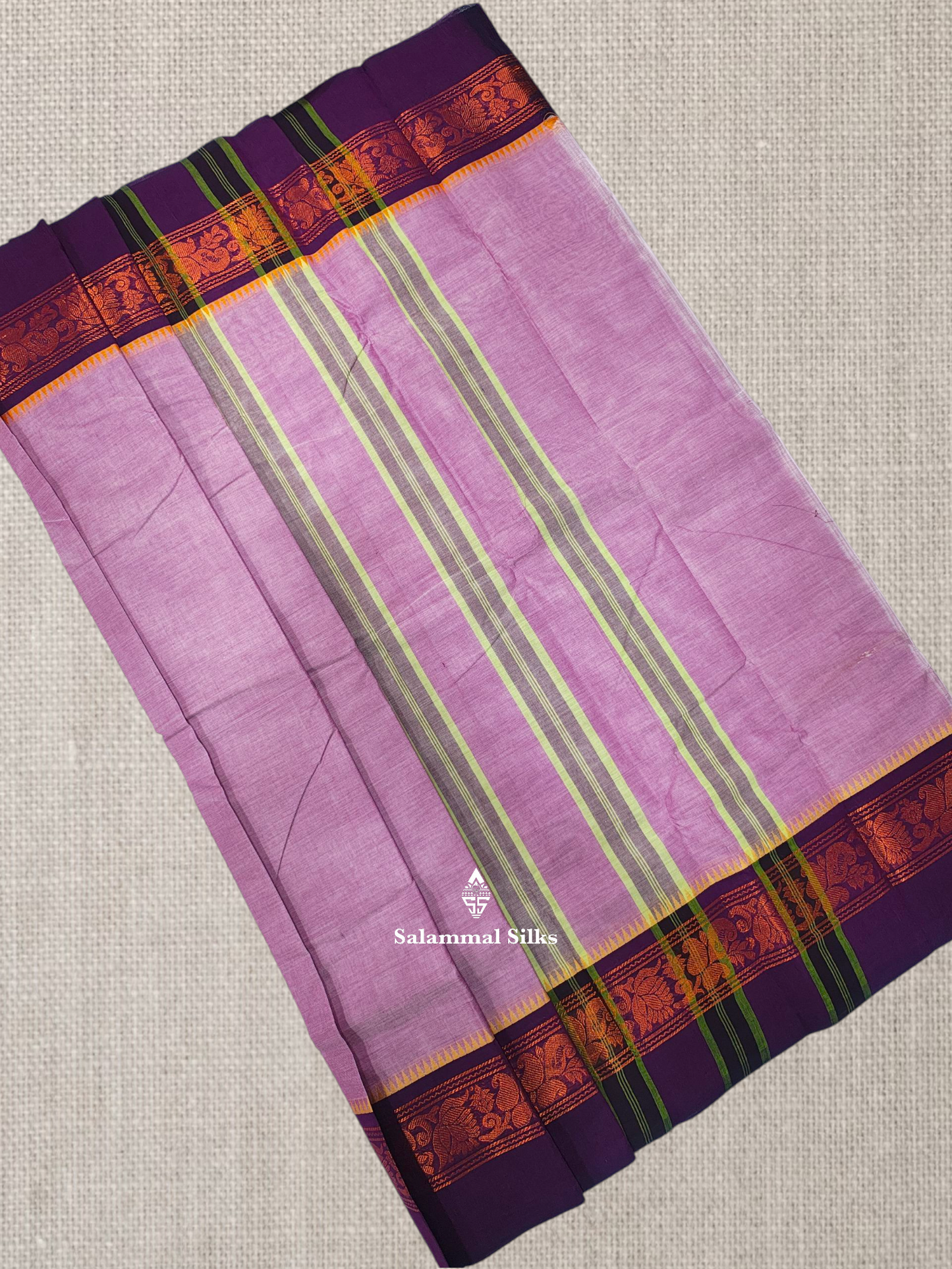Grey Beautiful Chettinad Plain Pure Cotton Saree With Traditional Small Temple And Zari Border