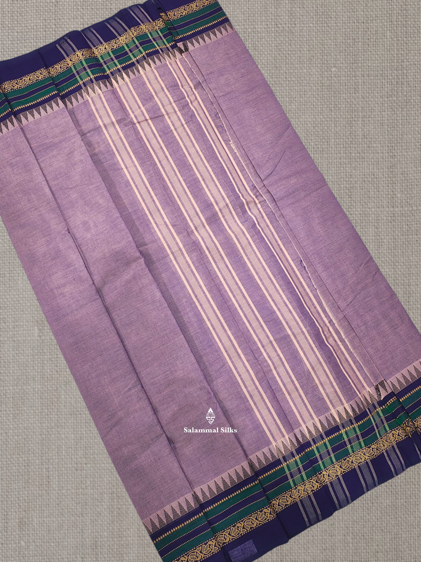 Peacock Blue Beautiful Chettinad Plain Pure Cotton Saree With Traditional Temple Thread Work Border