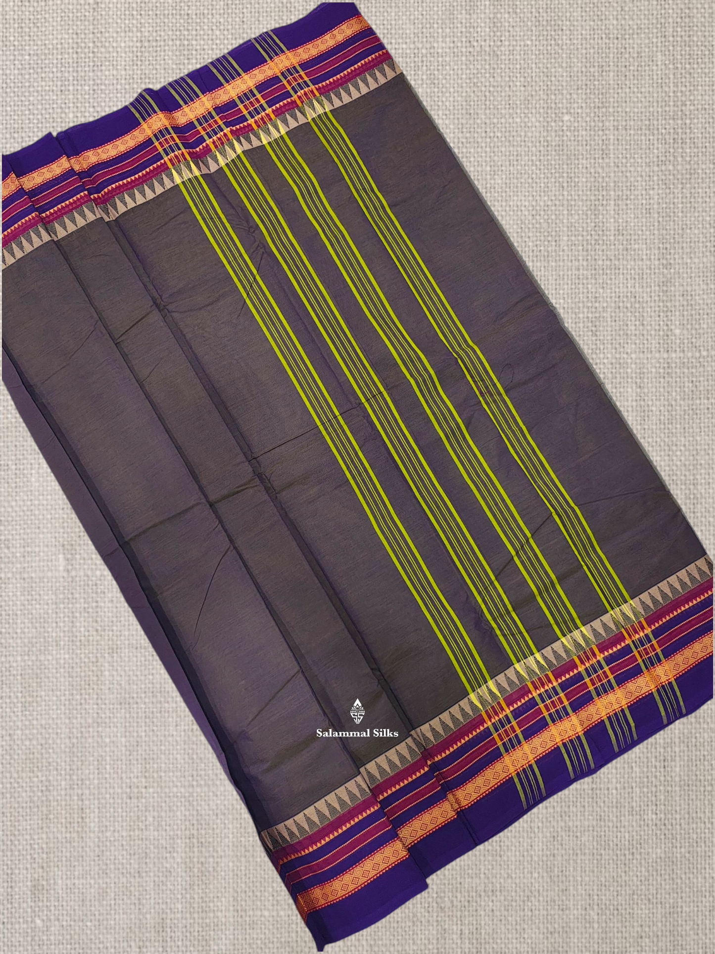 Peacock Blue Beautiful Chettinad Plain Pure Cotton Saree With Traditional Temple Thread Work Border