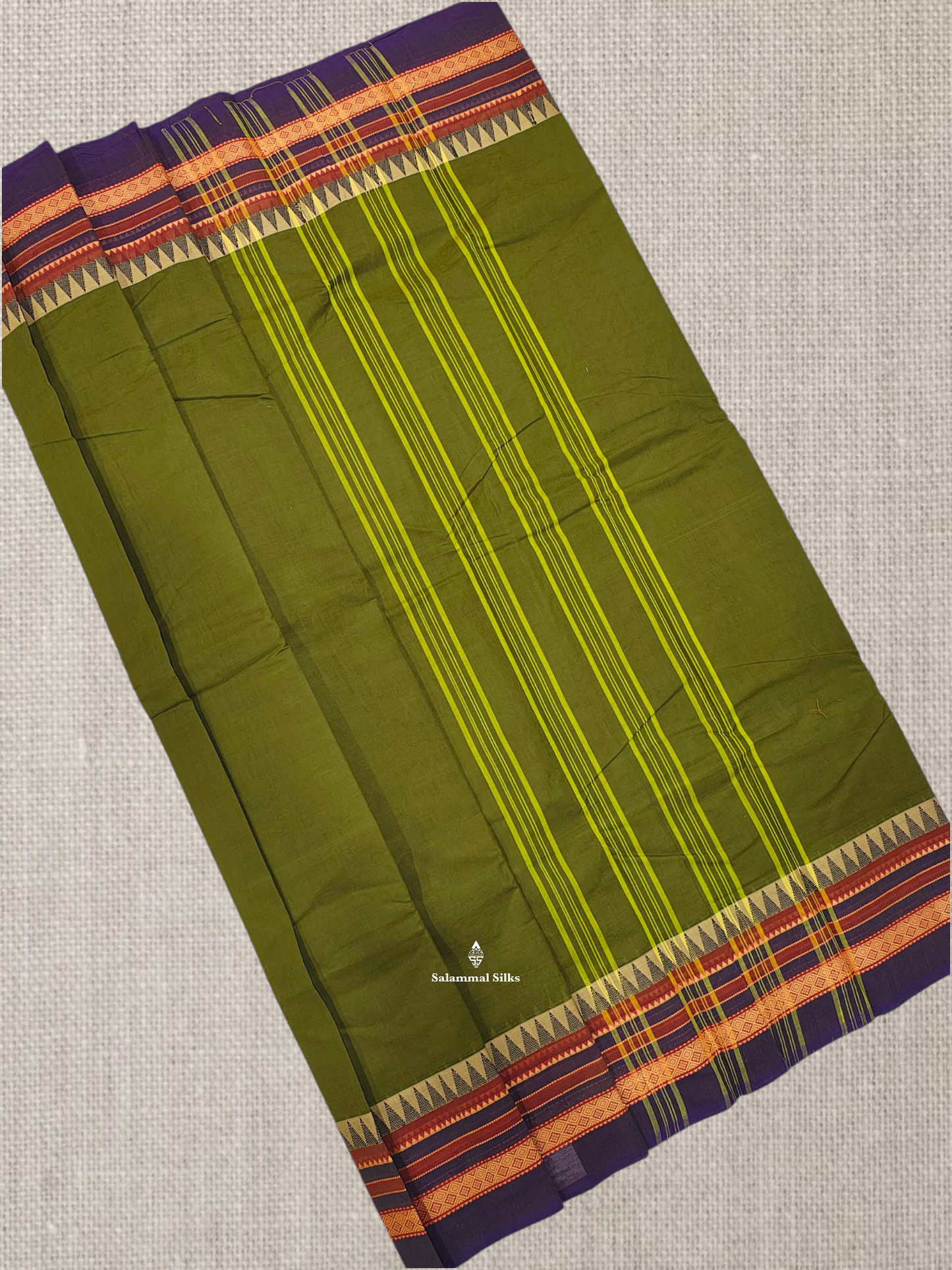 Peacock Blue Beautiful Chettinad Plain Pure Cotton Saree With Traditional Temple Thread Work Border