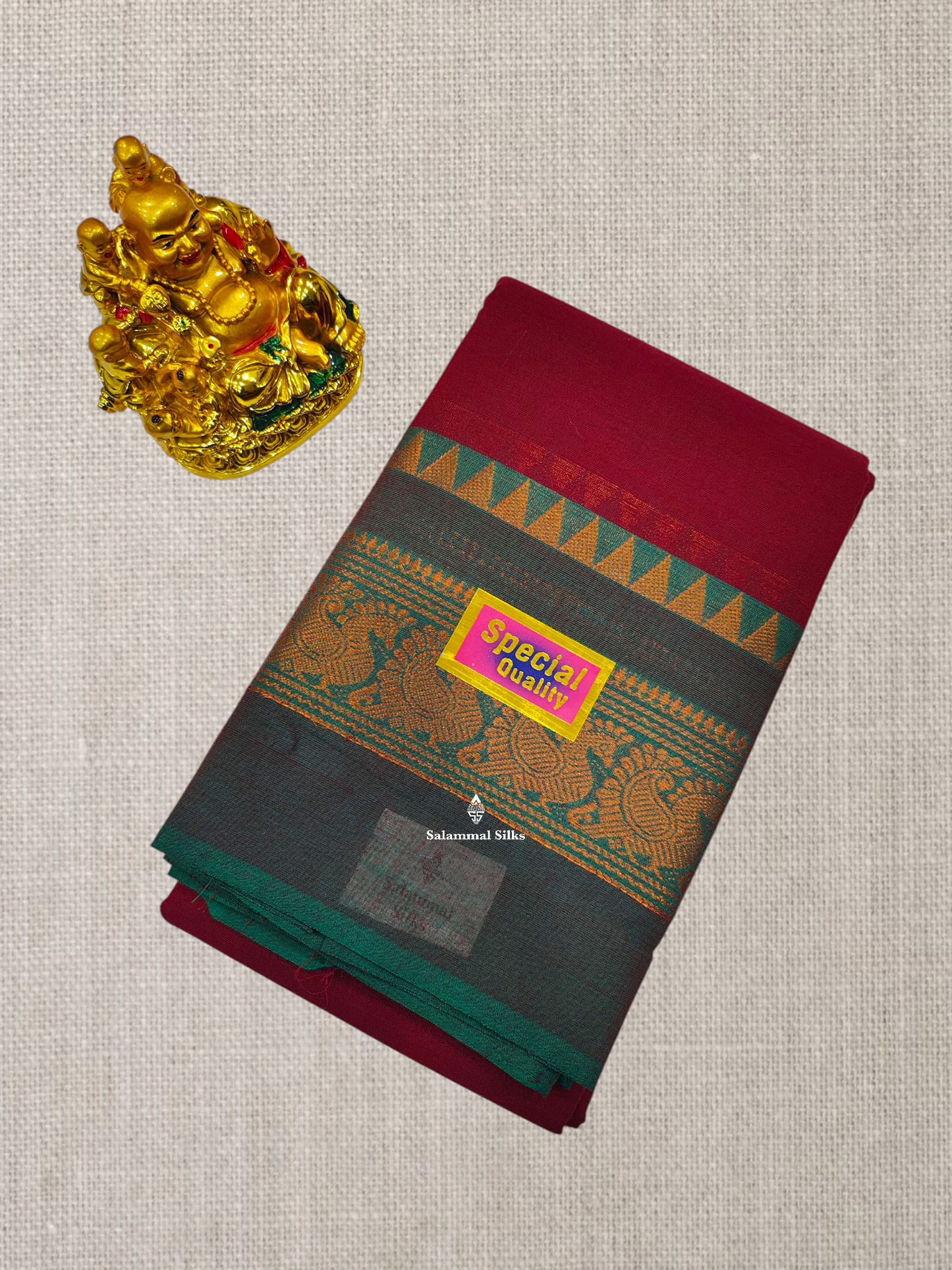 Pink Chettinad Plain Pure Cotton Saree With Traditional Magenta Border