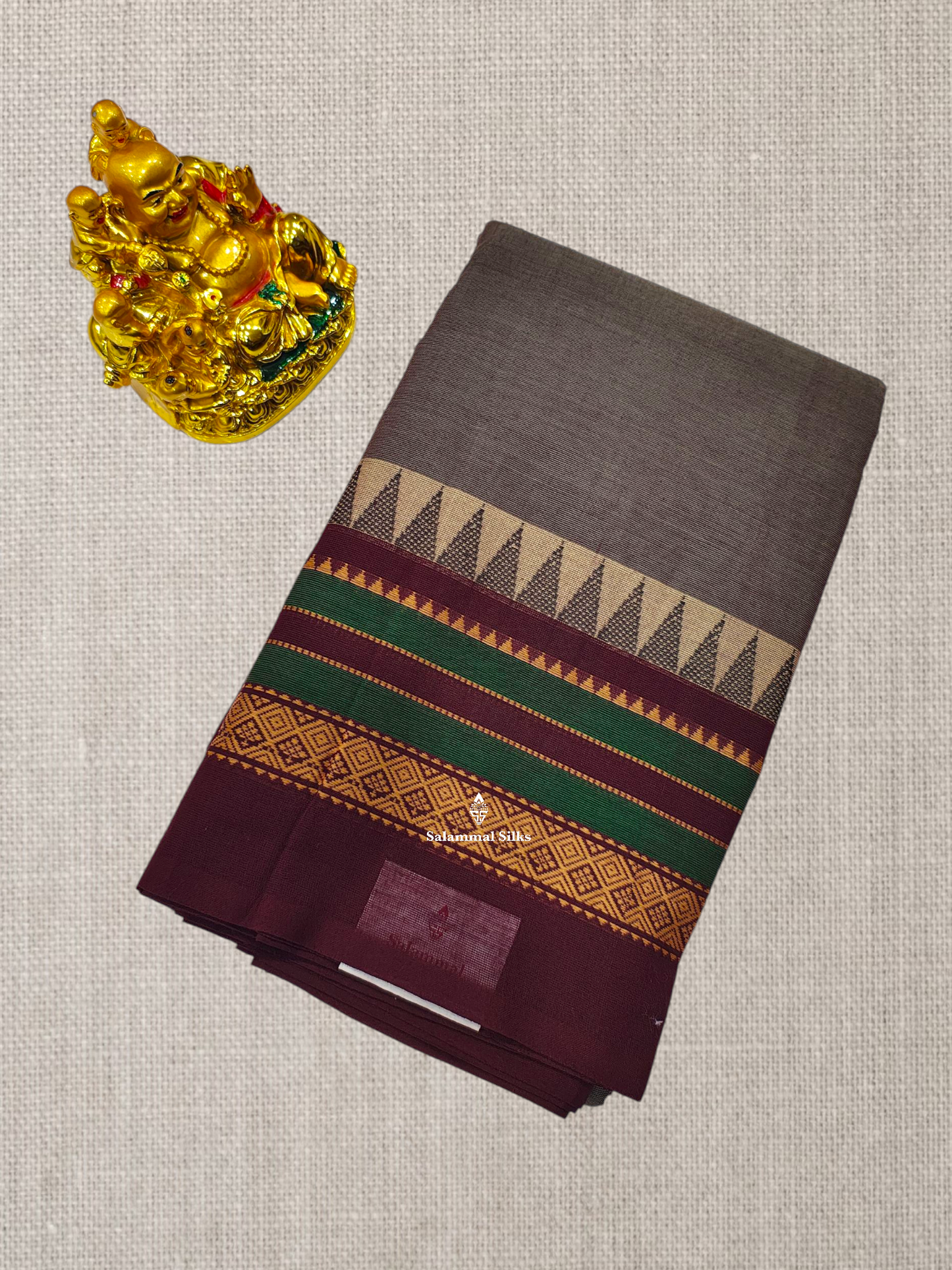 Peacock Blue Beautiful Chettinad Plain Pure Cotton Saree With Traditional Temple Thread Work Border