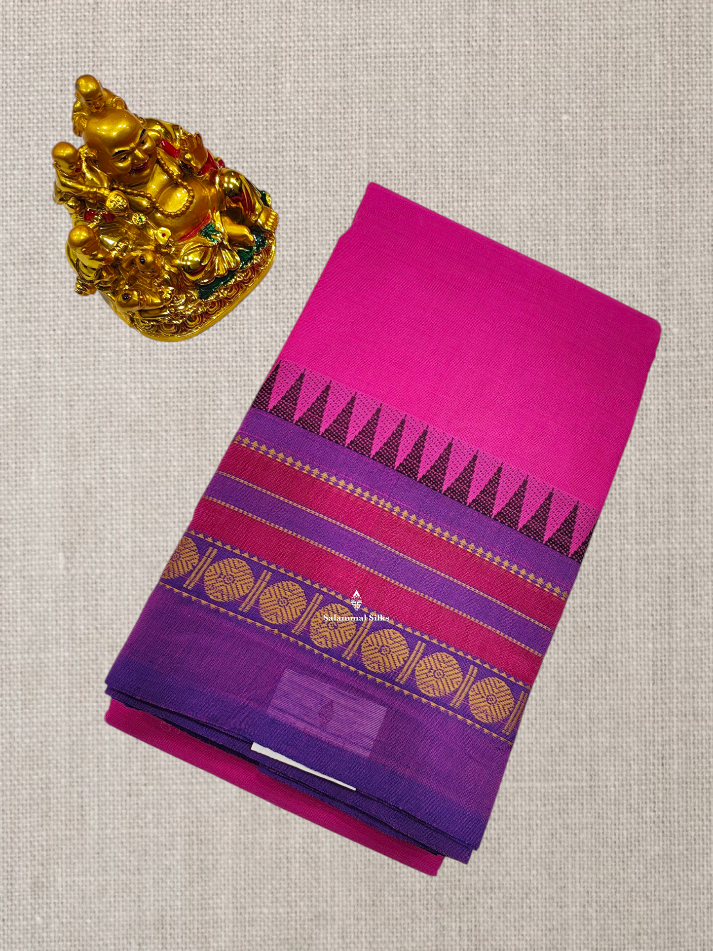 Peacock Blue Beautiful Chettinad Plain Pure Cotton Saree With Traditional Temple Thread Work Border