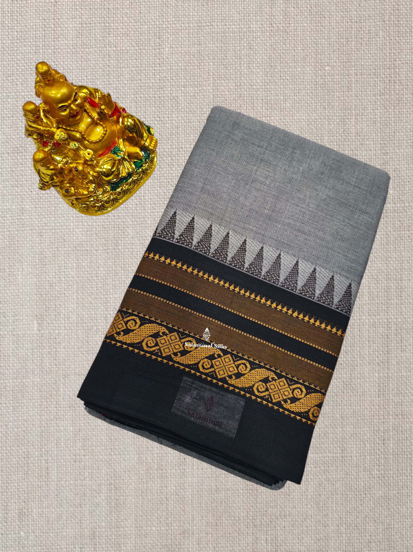 Peacock Blue Beautiful Chettinad Plain Pure Cotton Saree With Traditional Temple Thread Work Border