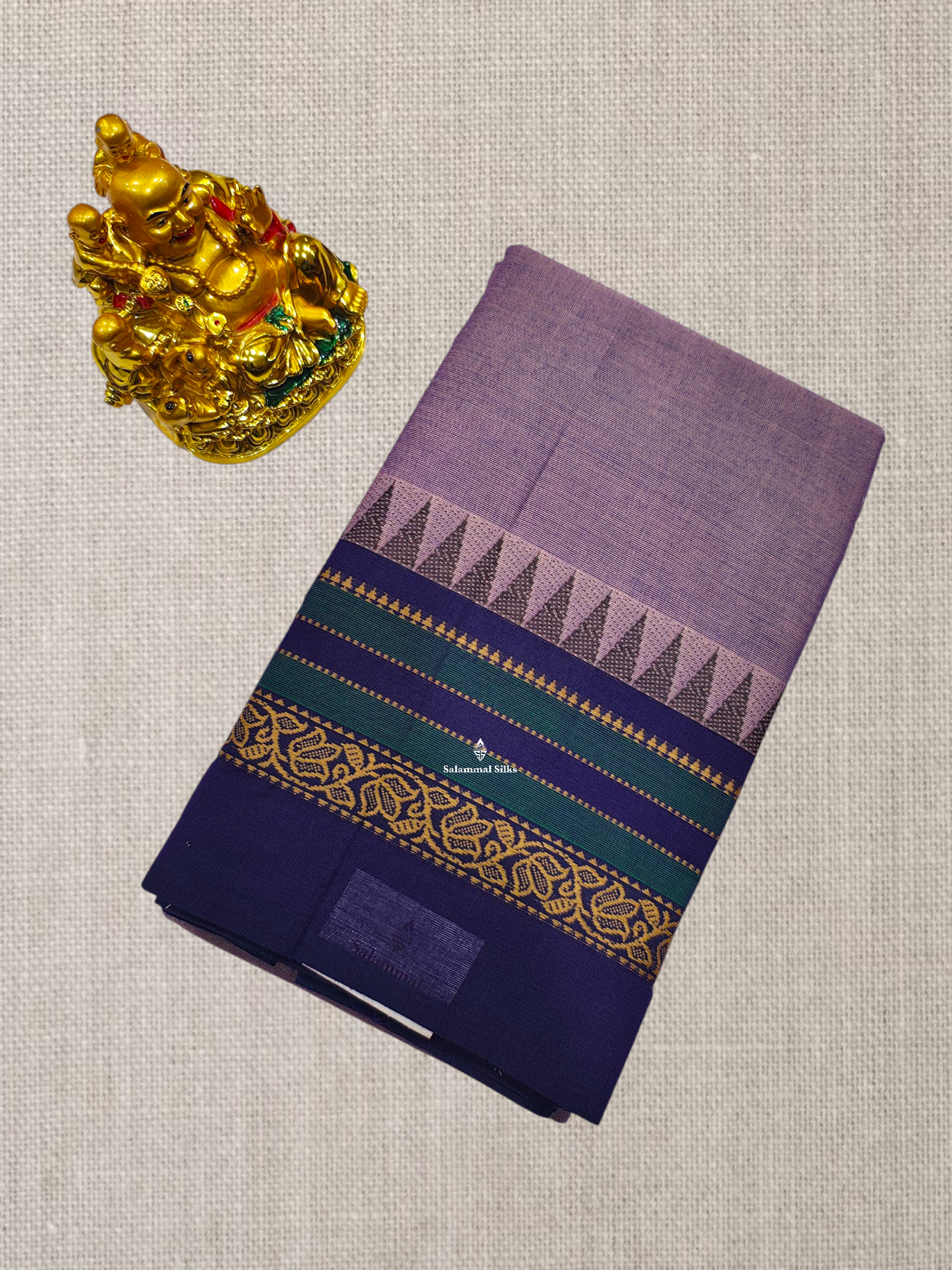 Peacock Blue Beautiful Chettinad Plain Pure Cotton Saree With Traditional Temple Thread Work Border