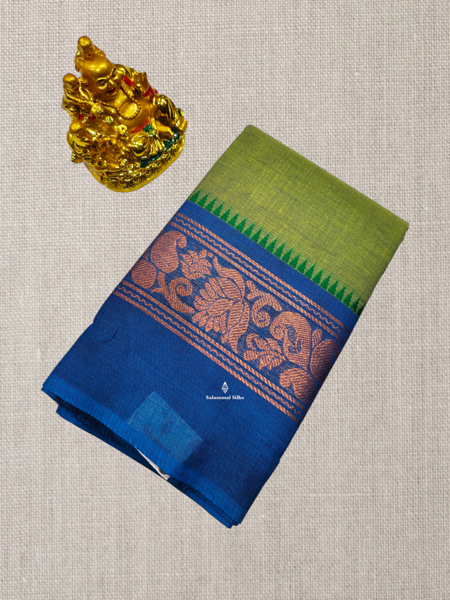 Sandal Chettinad Plain Pure Cotton Saree With Traditional Ganga And Jamuna Border