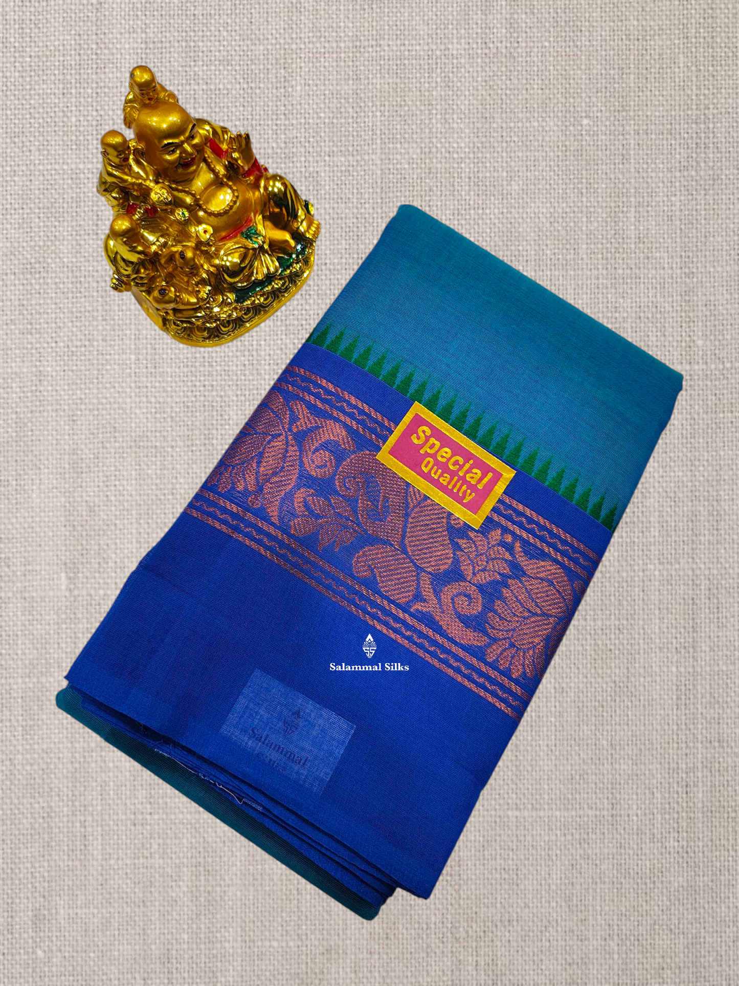 Sandal Chettinad Plain Pure Cotton Saree With Traditional Ganga And Jamuna Border