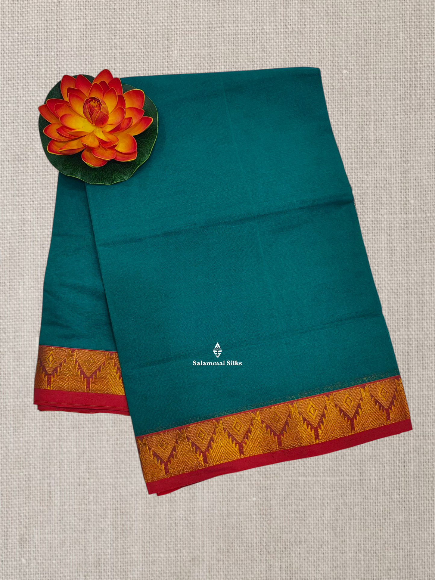 Anandha Blue Plain Temple Compact Pure Cotton Saree With Maroon Border
