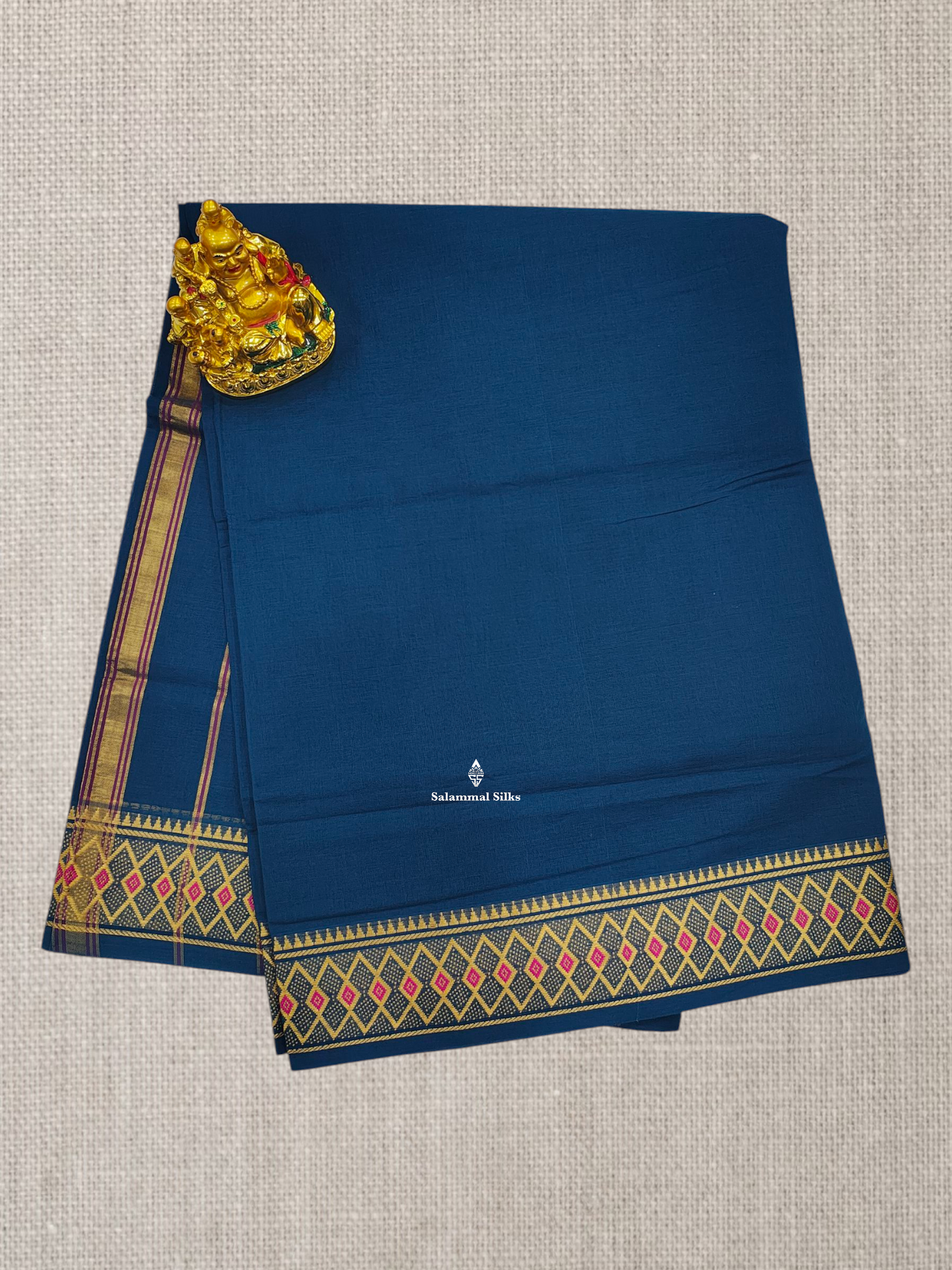 9 Yards Beautiful Parrot Green Plain Pure Cotton Saree With MeenaKari Thread Work Border