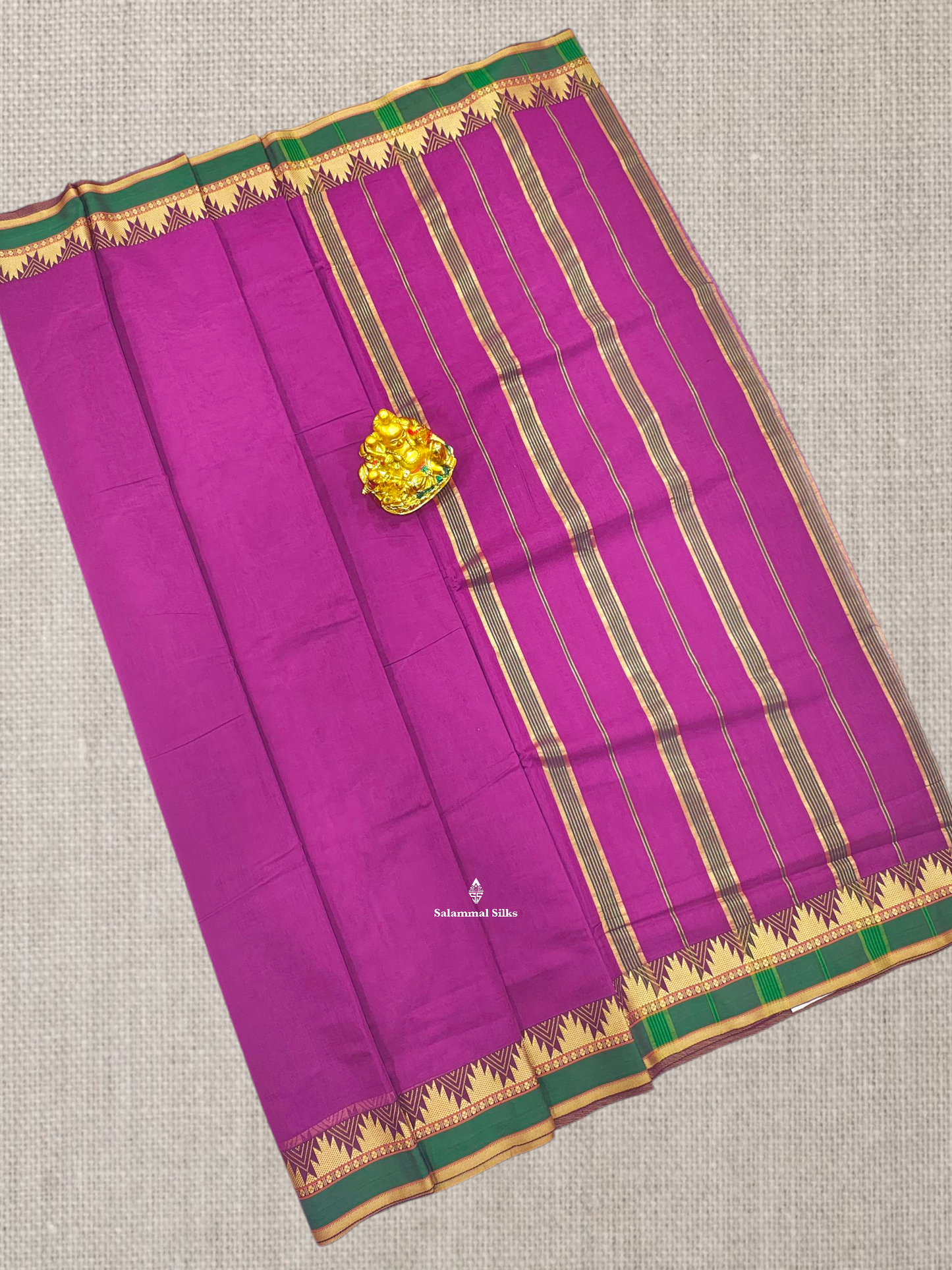 9 Yards Beautiful Reddish Pink Plain Pure Cotton Saree With Maroon Traditional Temple Border