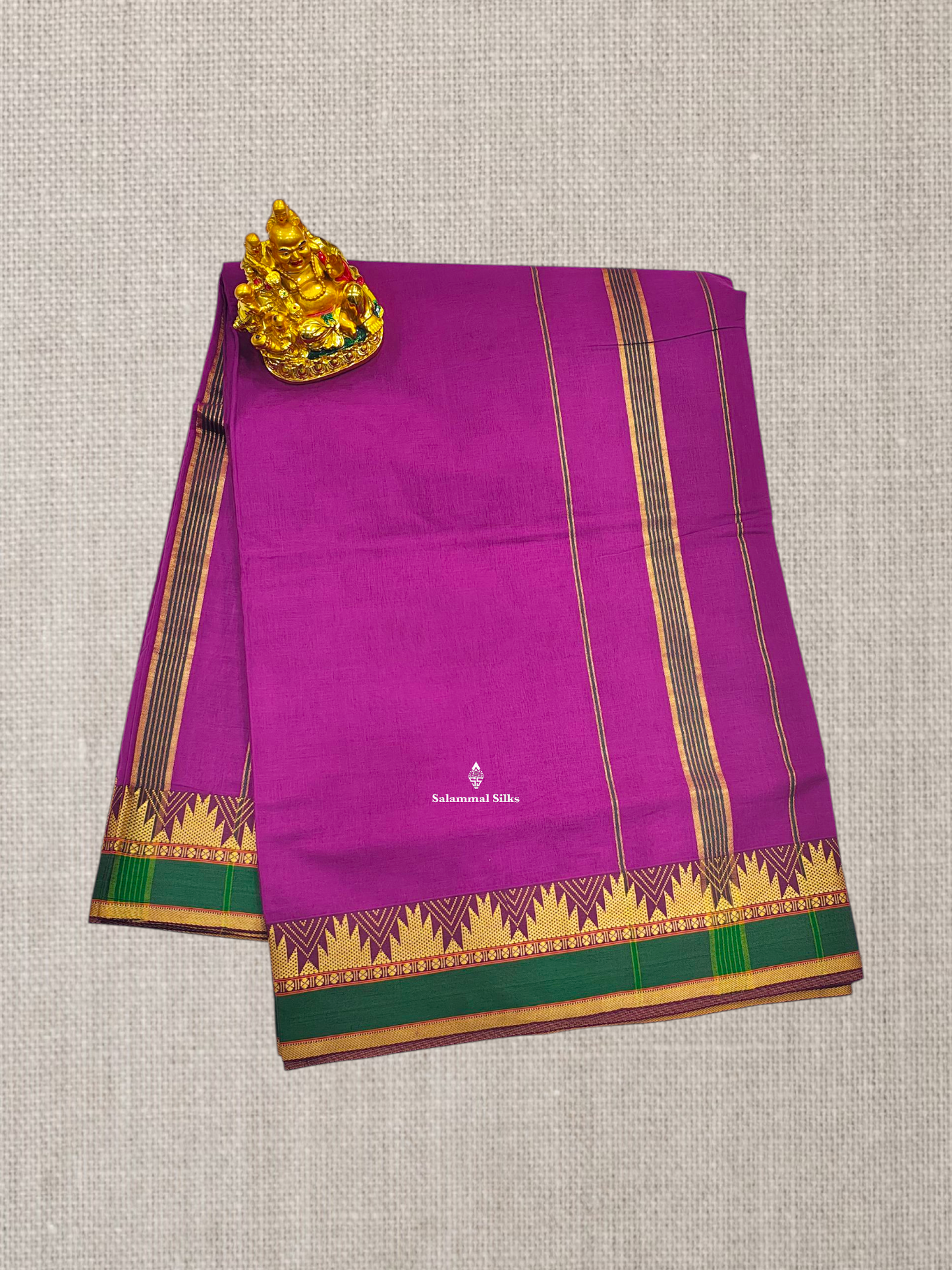 9 Yards Beautiful Reddish Pink Plain Pure Cotton Saree With Maroon Traditional Temple Border