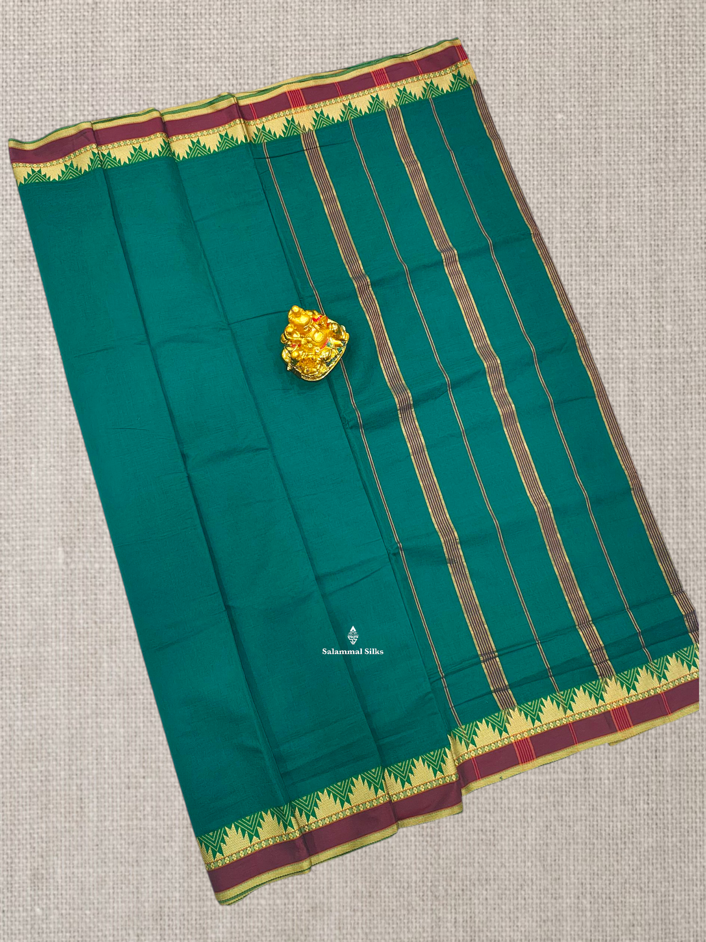 9 Yards Beautiful Reddish Pink Plain Pure Cotton Saree With Maroon Traditional Temple Border
