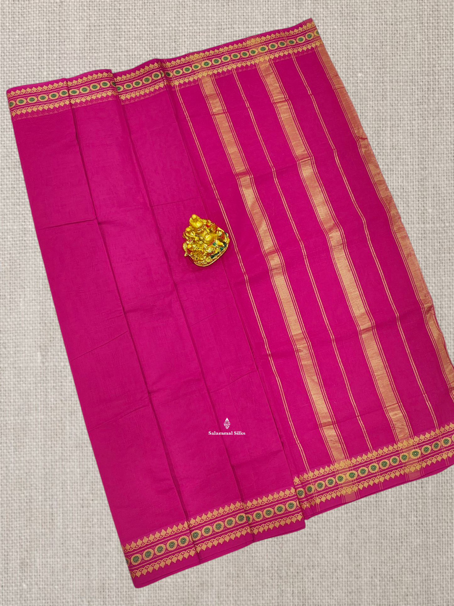 9 Yards Beautiful Light Green Plain Pure Cotton Saree With Meena Kari Thread Work Border