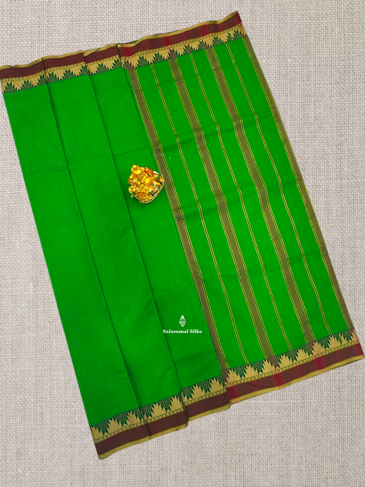 9 Yards Beautiful Reddish Pink Plain Pure Cotton Saree With Maroon Traditional Temple Border