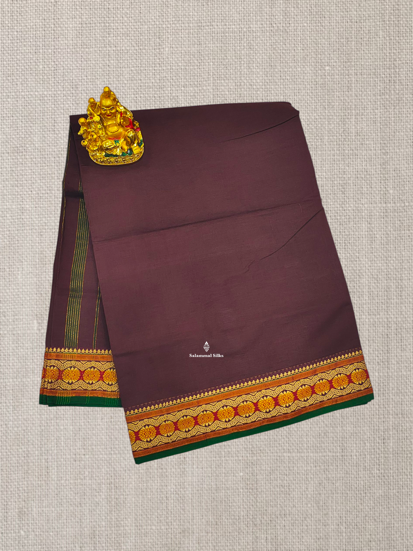 9 Yards Beautiful Navy Blue Plain Pure Cotton Saree With Maroon Border