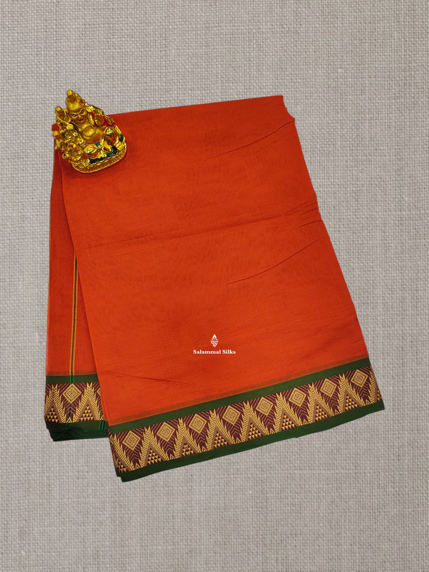 9 Yards Beautiful Orange Plain Pure Cotton Saree With Maroon Border