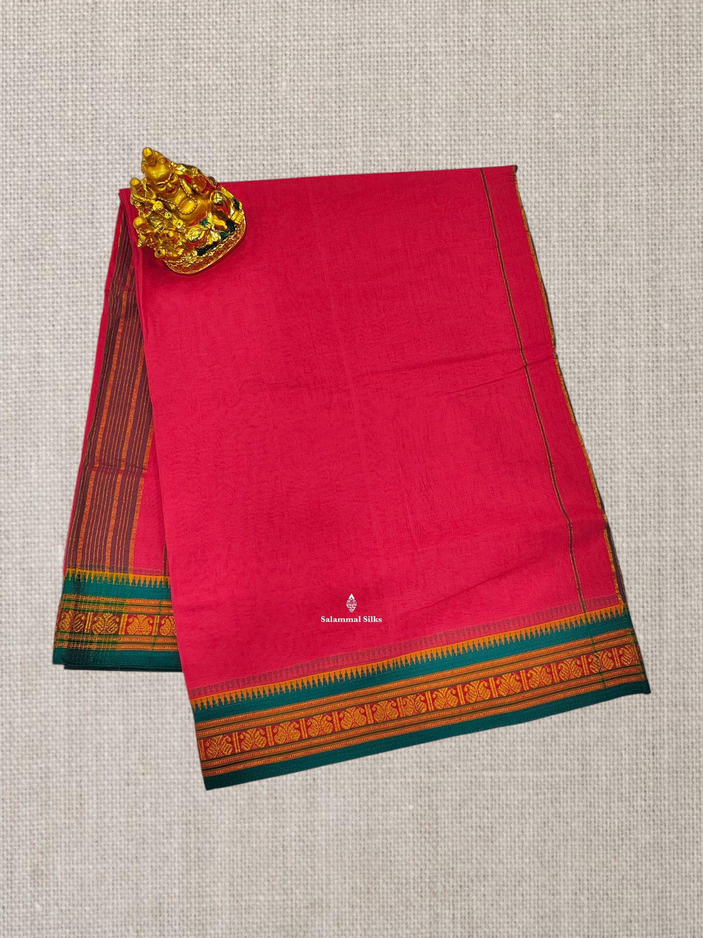 9 Yards Beautiful Green Plain Pure Cotton Saree With Multicolour Border