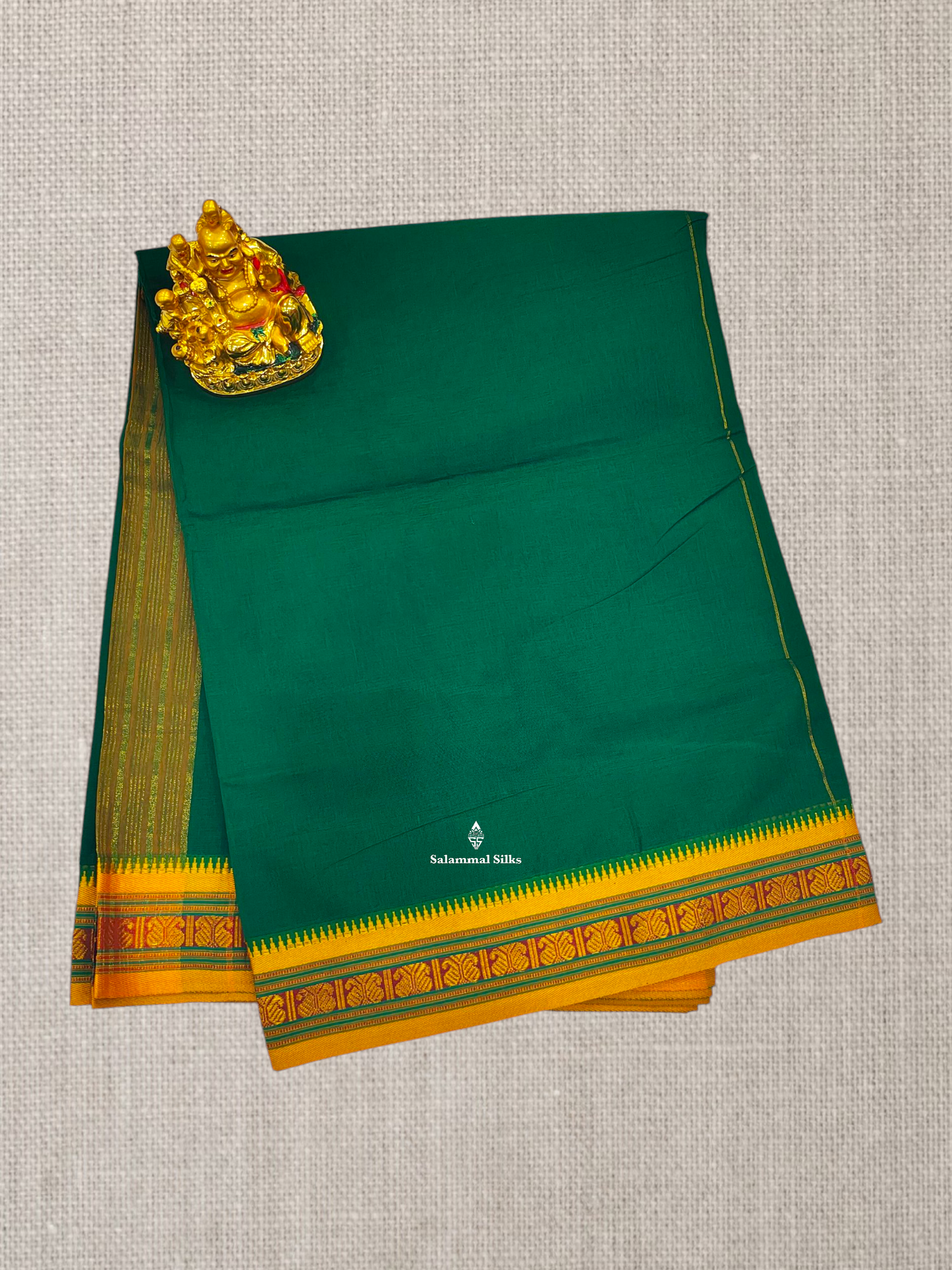 9 Yards Beautiful Green Plain Pure Cotton Saree With Multicolour Border