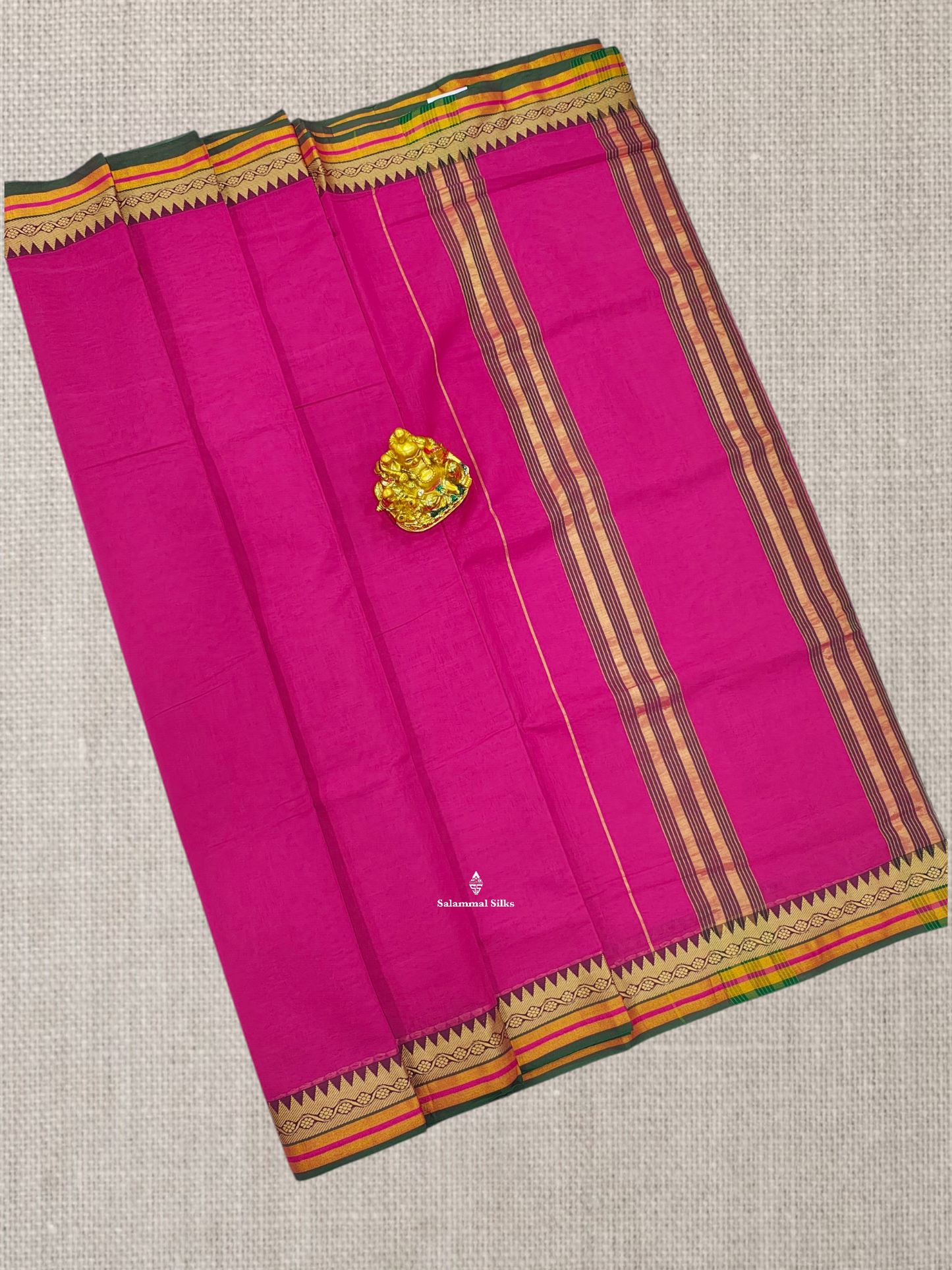 9 Yards Beautiful Ramar Blue Plain Pure Cotton Saree With Multicolour Zari Border