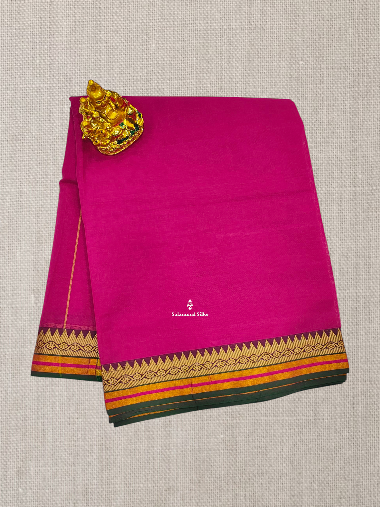 9 Yards Beautiful Ramar Blue Plain Pure Cotton Saree With Multicolour Zari Border