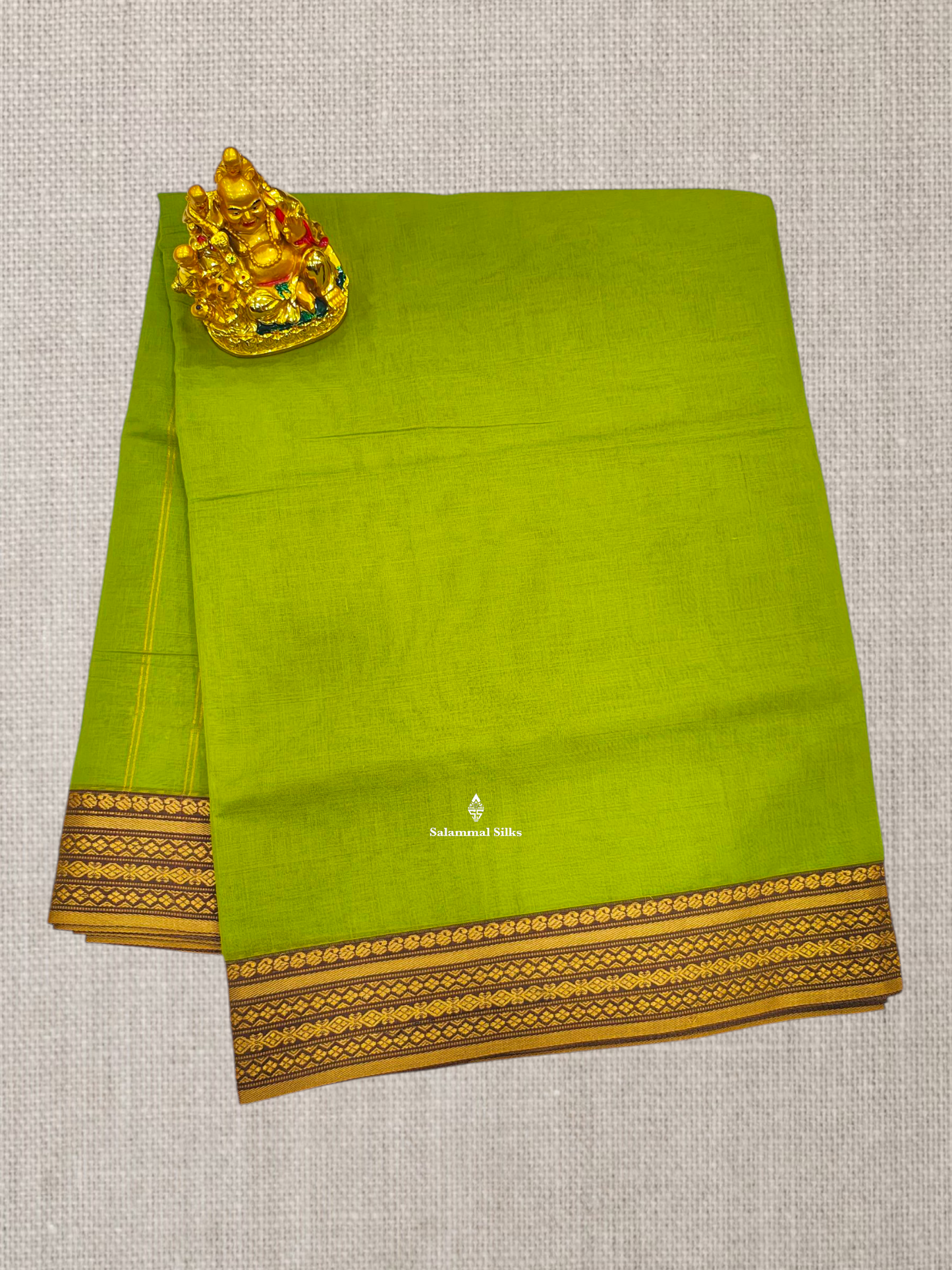 9 Yards Beautiful Bottle Green Plain Pure Cotton Saree With Brown Border