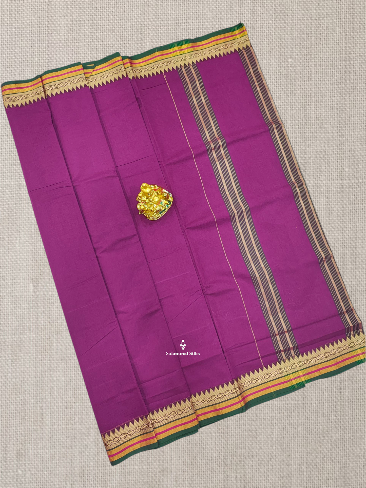 9 Yards Beautiful Ramar Blue Plain Pure Cotton Saree With Multicolour Zari Border