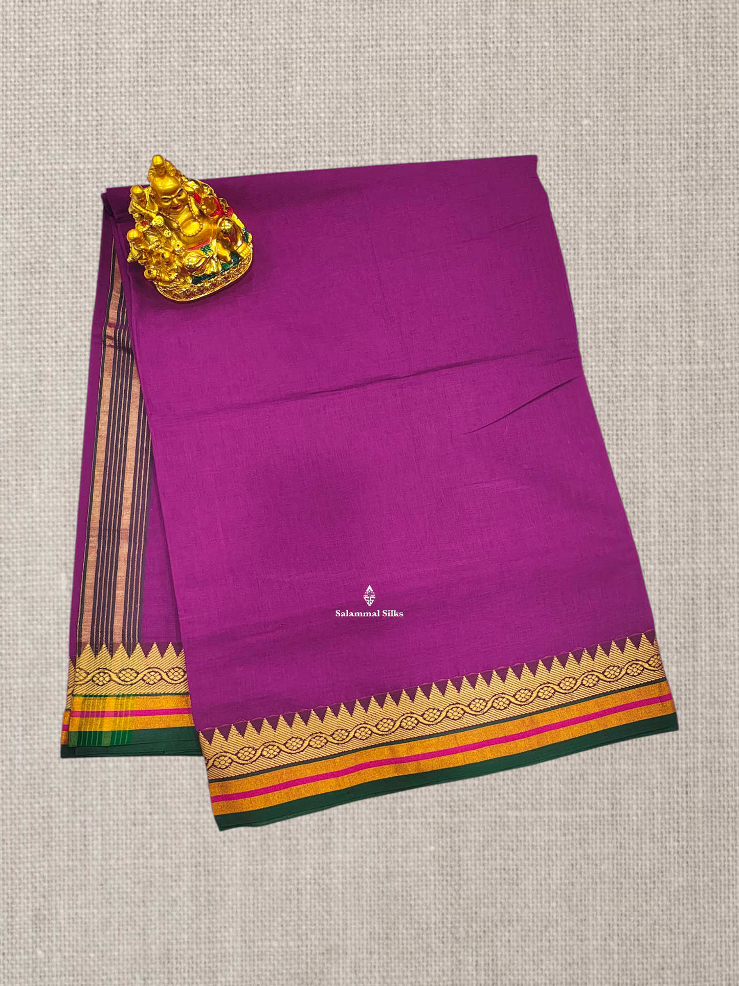 9 Yards Beautiful Ramar Blue Plain Pure Cotton Saree With Multicolour Zari Border