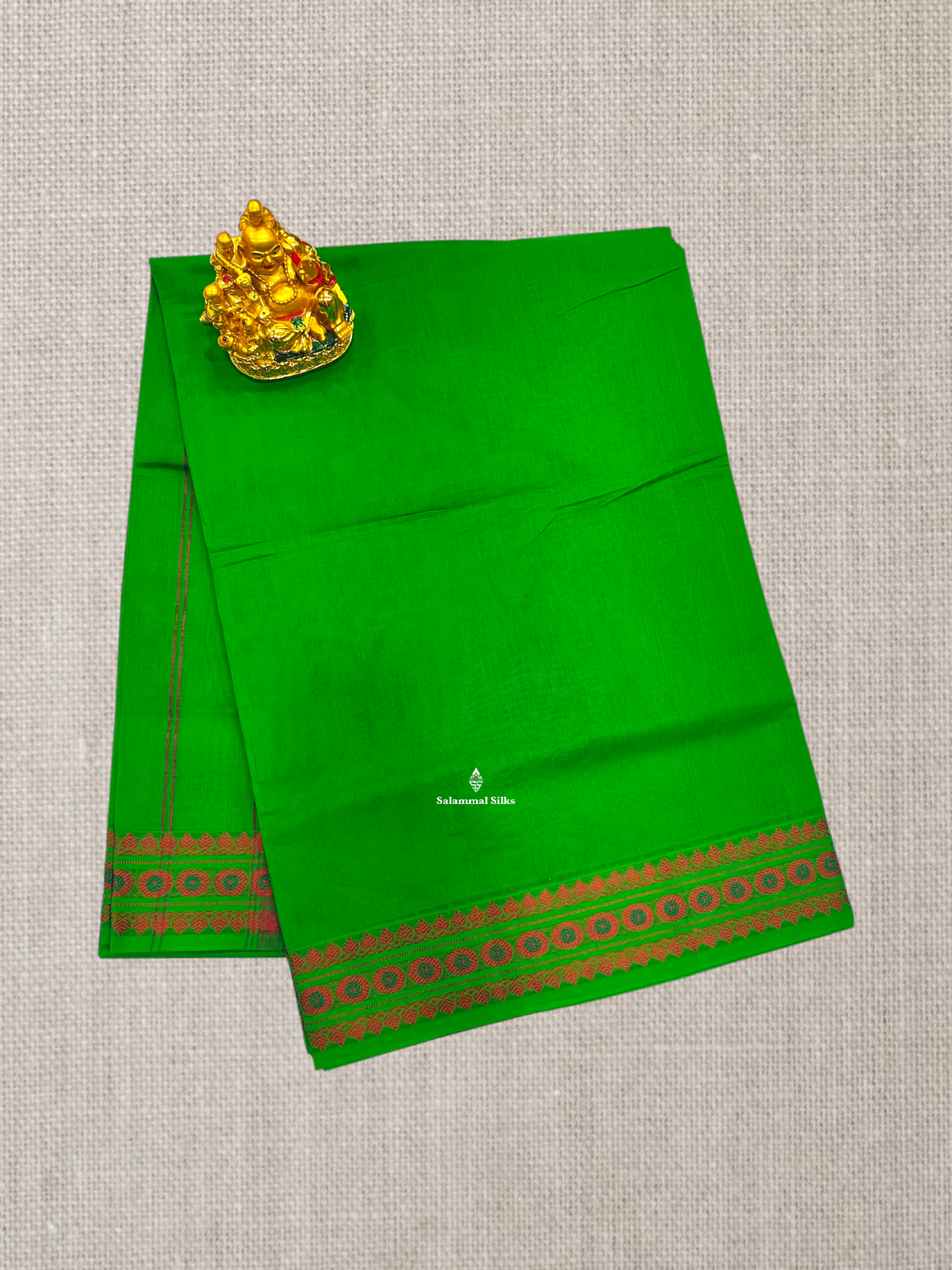 9 Yards Beautiful Light Green Plain Pure Cotton Saree With Meena Kari Thread Work Border