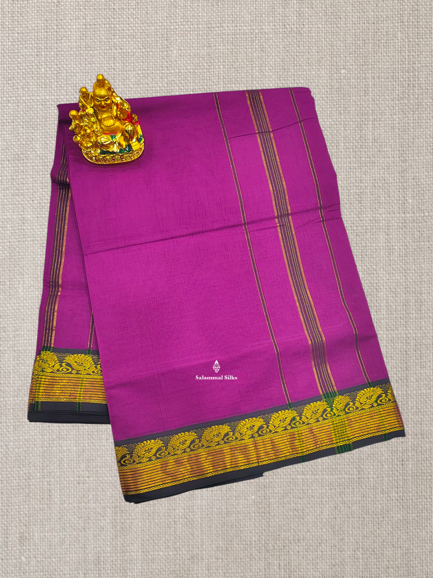 9 Yards Beautiful Magenta Plain Pure Cotton Saree With Green Border