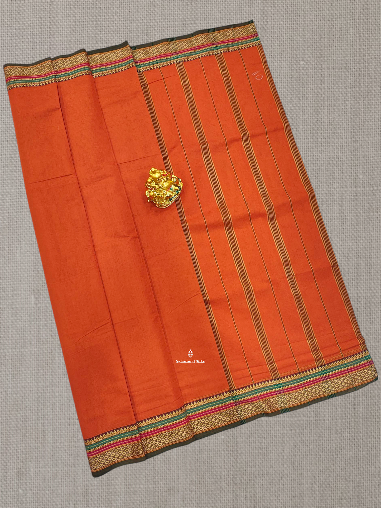9 Yards Beautiful Light Brown Plain Pure Cotton Saree With Multicolour Border