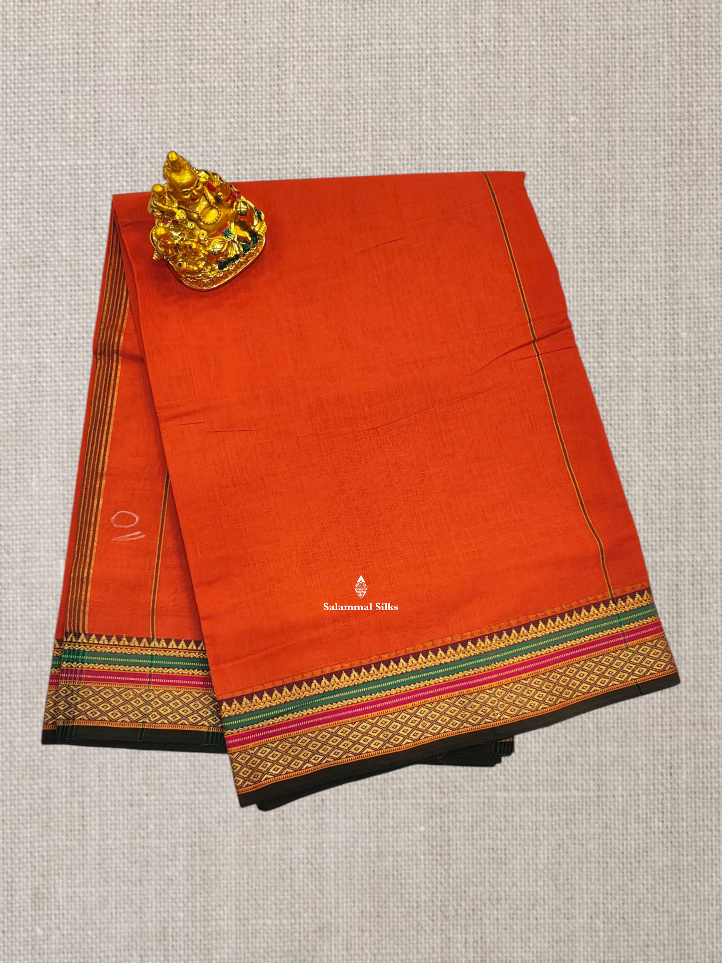 9 Yards Beautiful Light Brown Plain Pure Cotton Saree With Multicolour Border