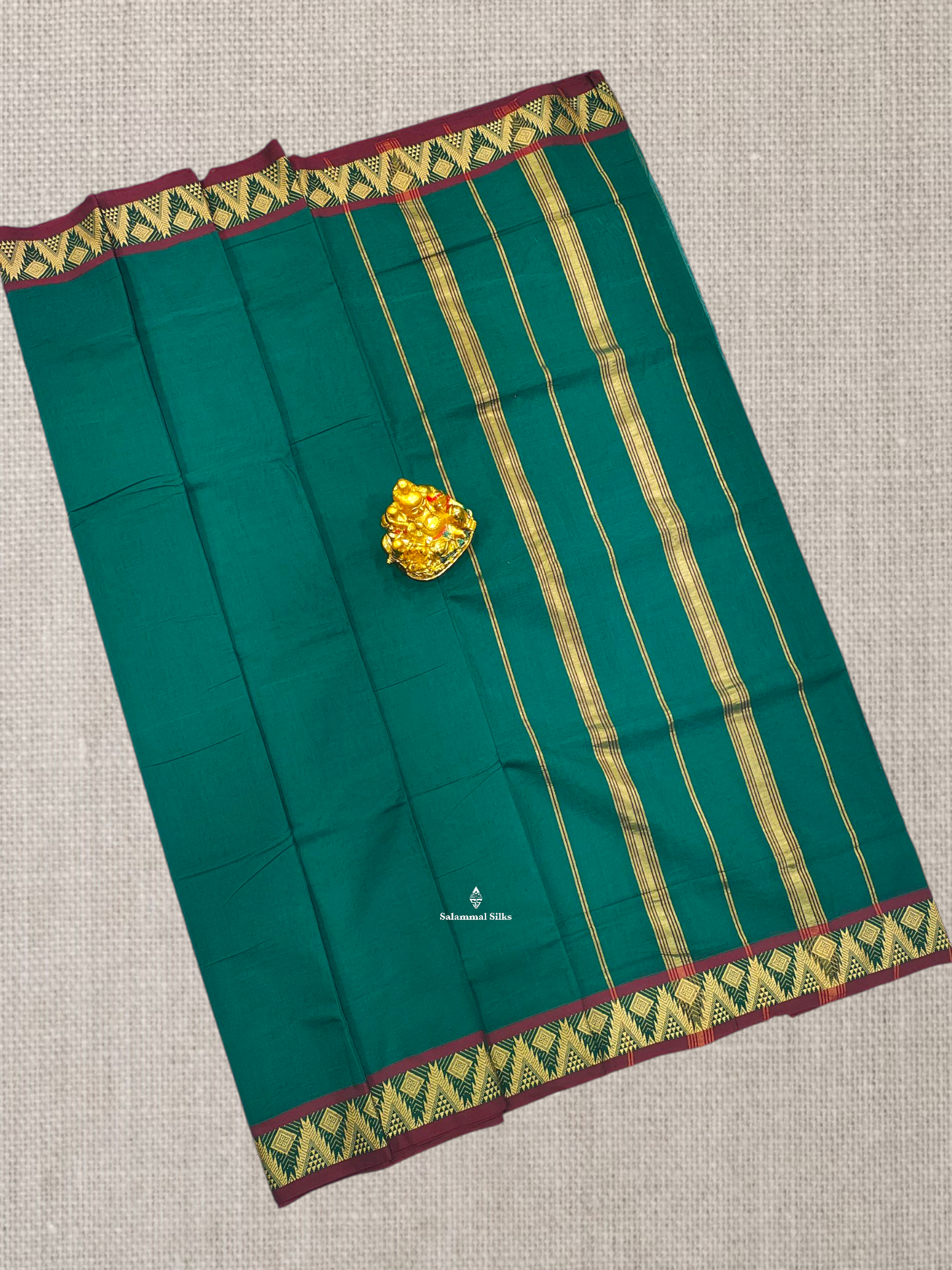 9 Yards Beautiful Orange Plain Pure Cotton Saree With Maroon Border