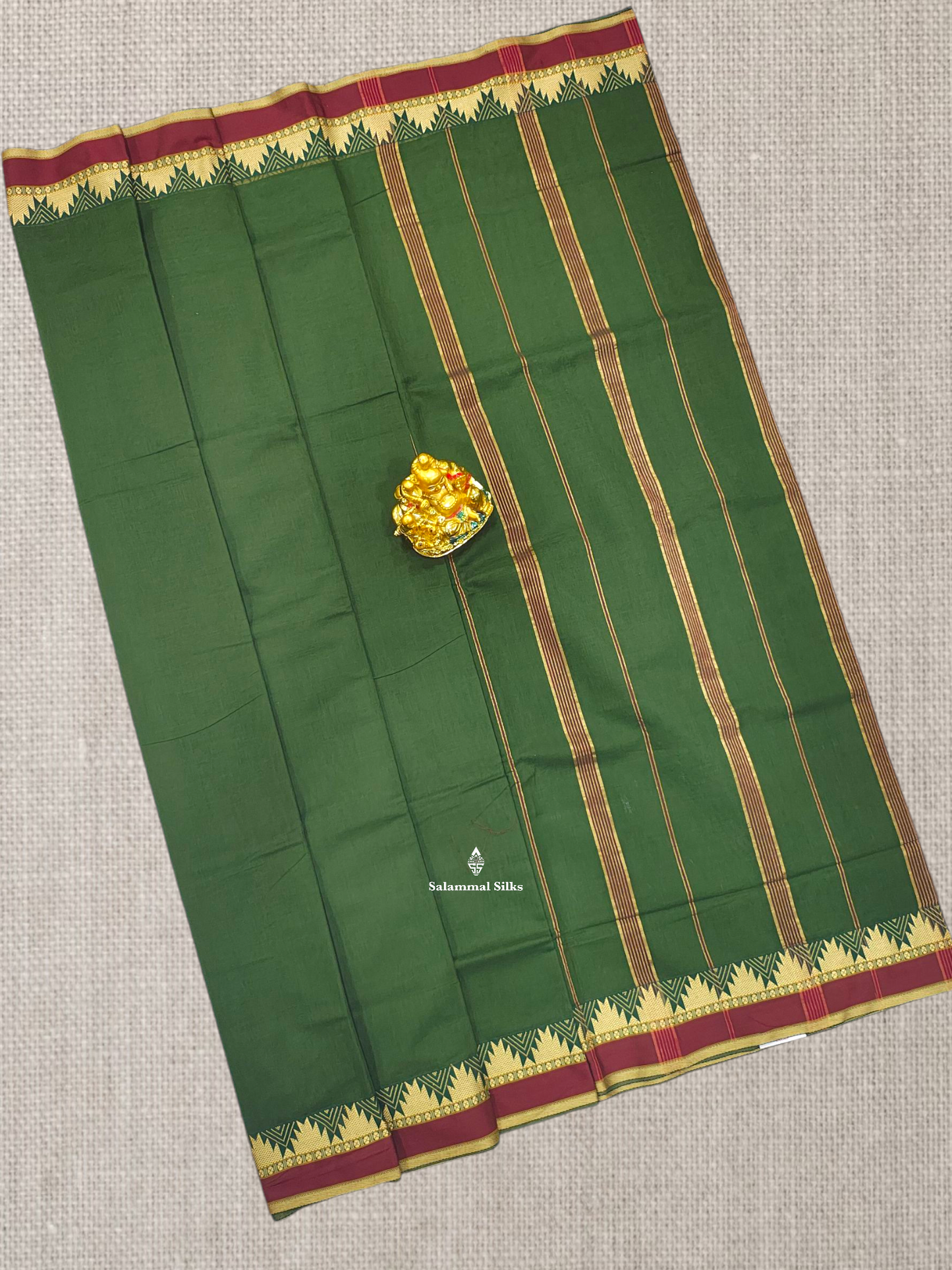 9 Yards Beautiful Reddish Pink Plain Pure Cotton Saree With Maroon Traditional Temple Border
